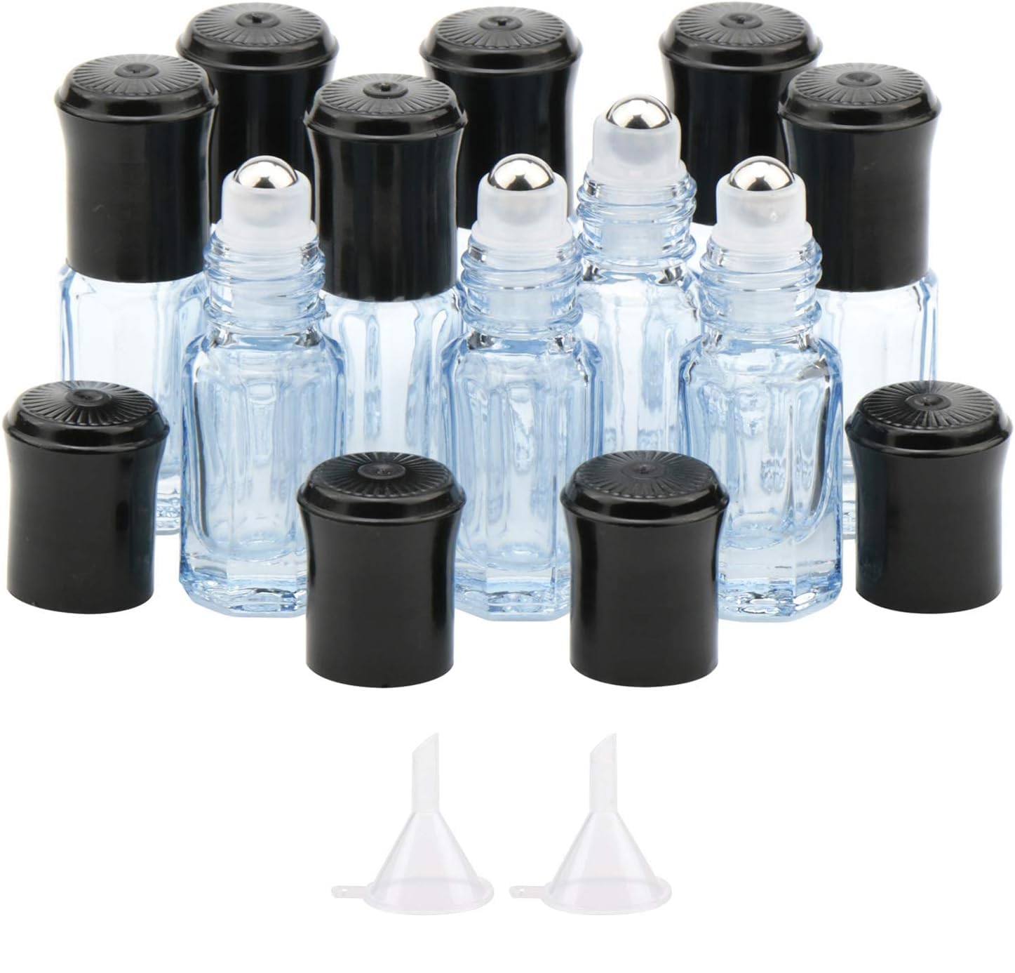 Kesell 10Pcs 3ml Essential Oil Roller Bottles Dark blue Octagonal Small Roll On Bottle Empty Perfume Bottle Container with Stain