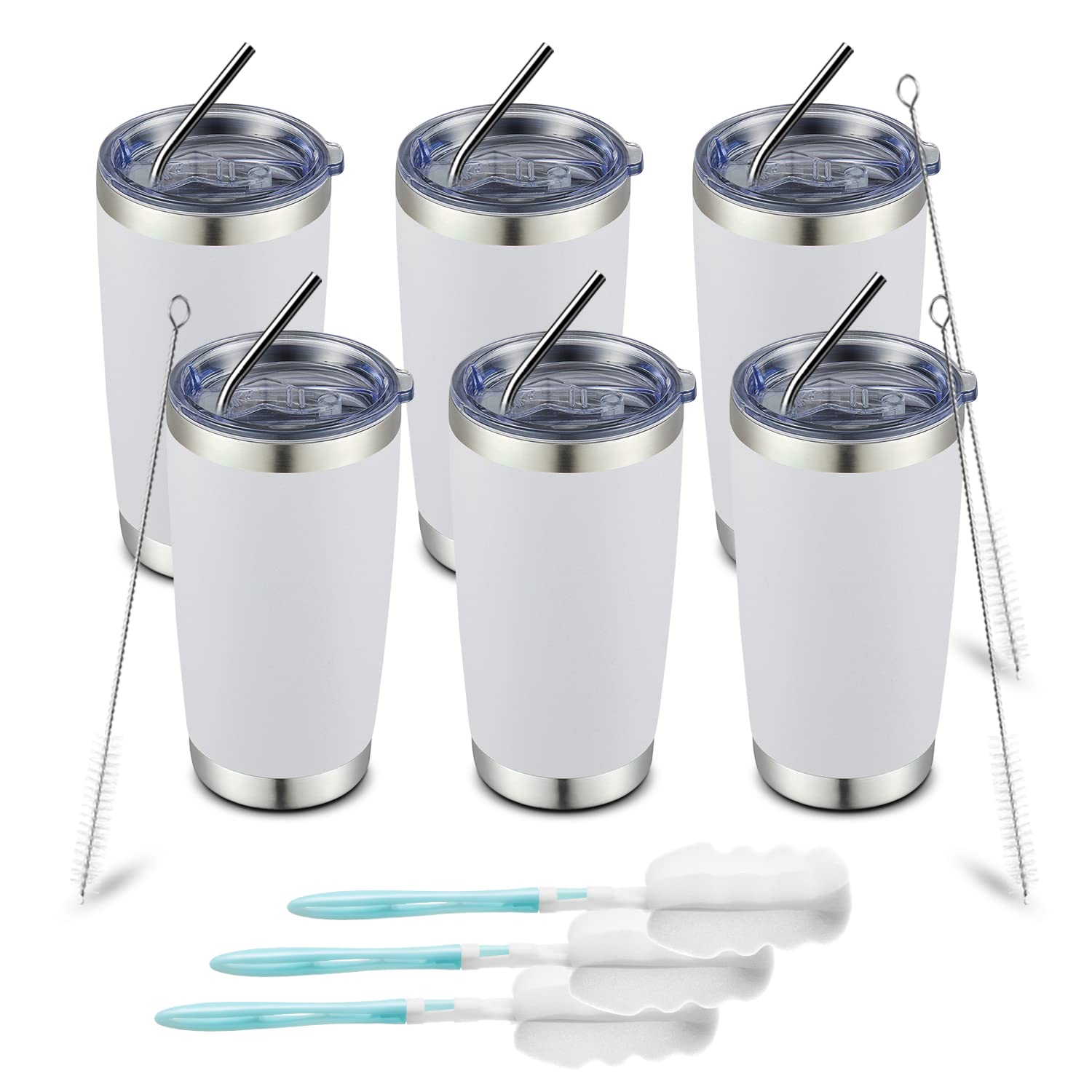 Comooo 20Oz White Tumbler Double Wall Vacuum Insulated Coffee Travel Mug Stainless Steel Tumbler Bulk With Lid And Straw Powder