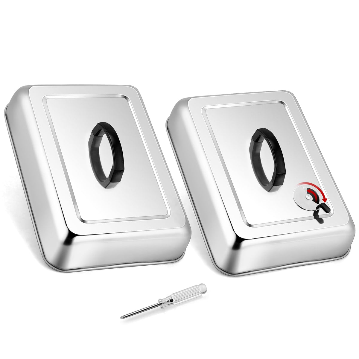 Rectangular Melting Dome 2Pcs, Hasteel 13.3 X 9.8In Stainless Steel Bating Steaming Cover, Heavy Duty Solid Griddle Lid & Grill
