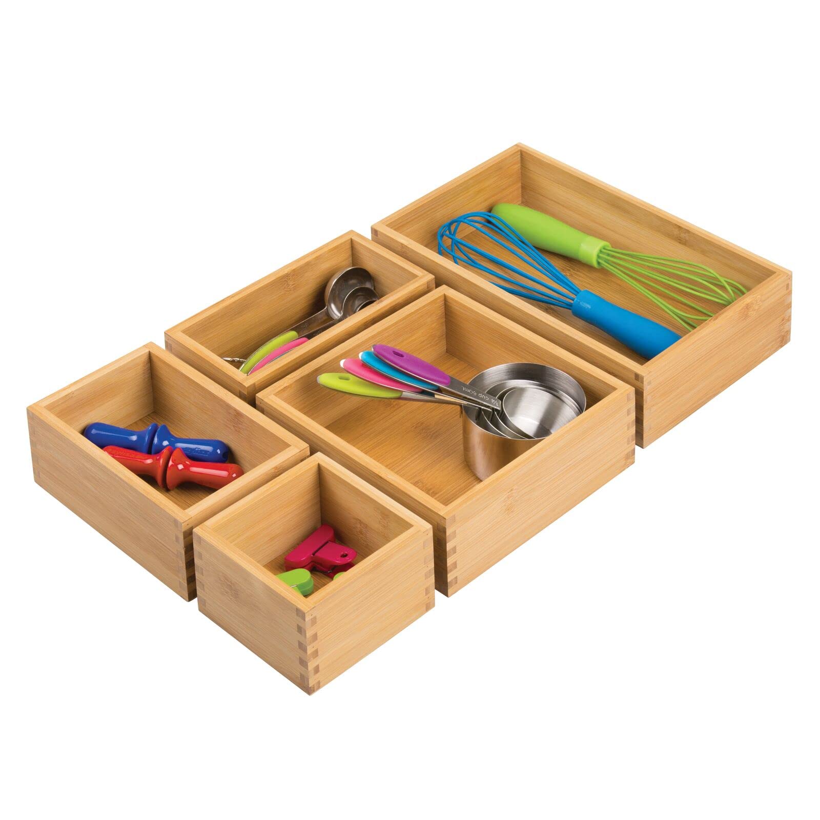 Mdesign Bamboo Wood Kitchen Cabinet Drawer Organizer Tray Bins - Multipurpose - Use In Drawers, On Countertops, Shelves Or In Pa