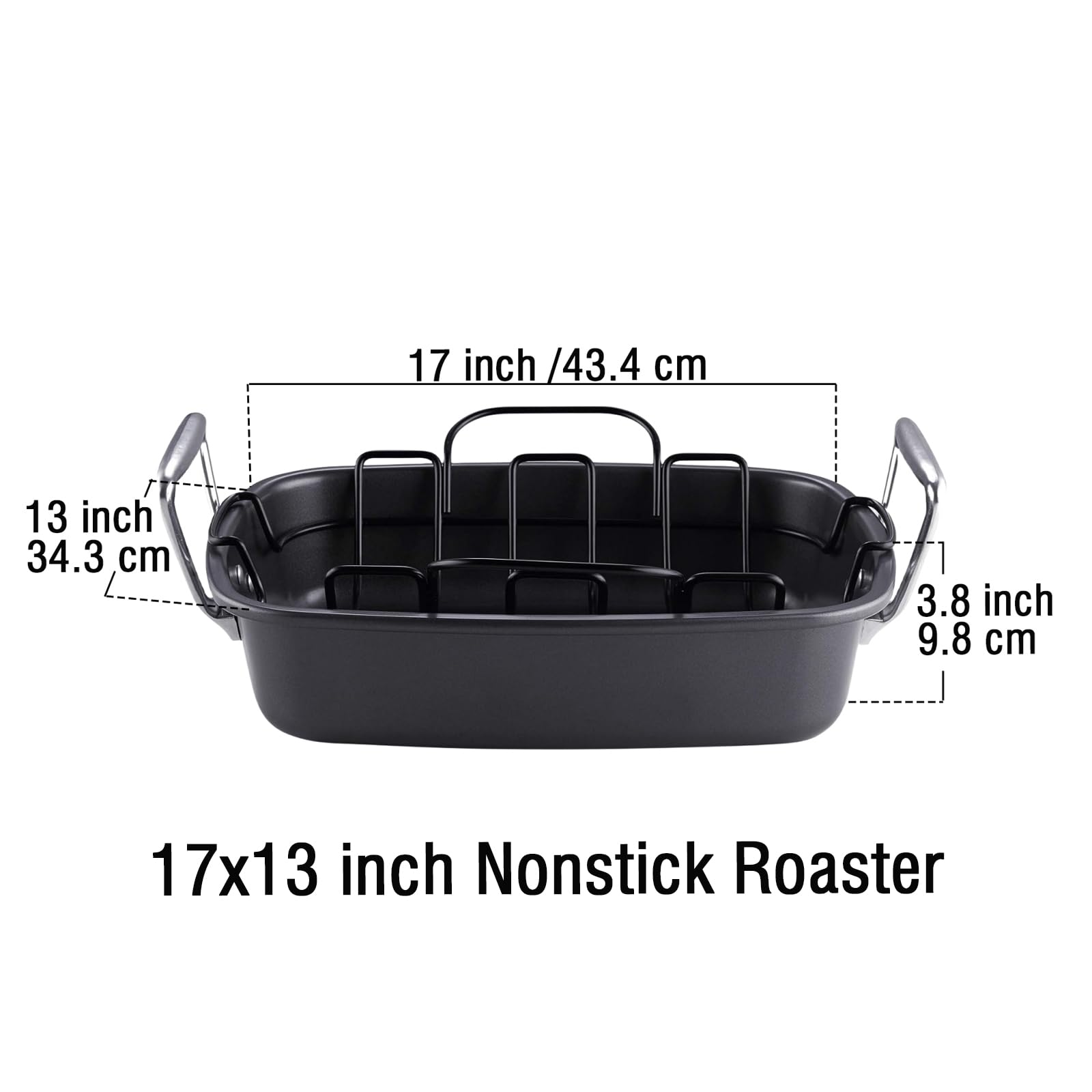 Cook N Home Nonstick Roasting Pan Bakeware Roaster With Rack, 17X13-Inches, Black