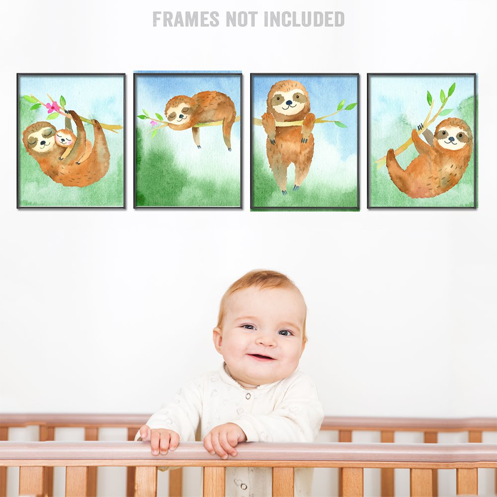 Lone Star Art Sleepy Sloths - Set Of Four Photos (8X10) Unframed - Makes A Great Kid'S Nursery Or Child'S Room Decor And Shower