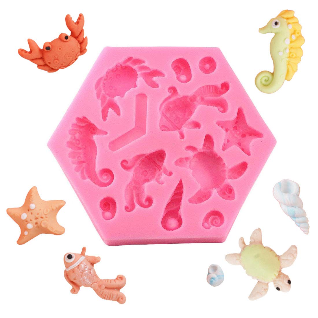 Moldfun Sea Series Seahorse Turtle Starfish Crab Conch Silicone Mold For Fondant Chocolate Candy Gum Paste Polymer Clay Resin Ki