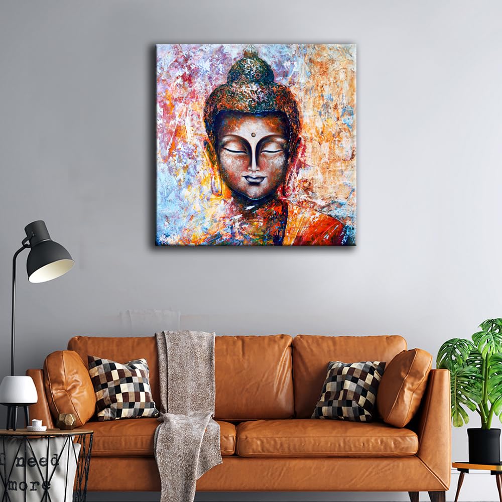 999Store Wooden Stretched Framed Lord Gautam Buddha Paintings For Living Room | Home Religious Wall Canvas For Bed Dcor | Modern
