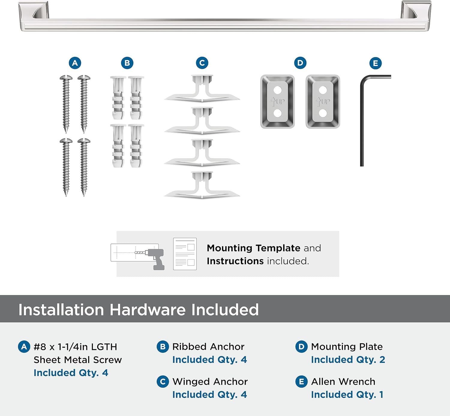 Amerock Mulholland Polished Nickel 24 Inch (610Mm) Towel Bar, Bh36024Pn