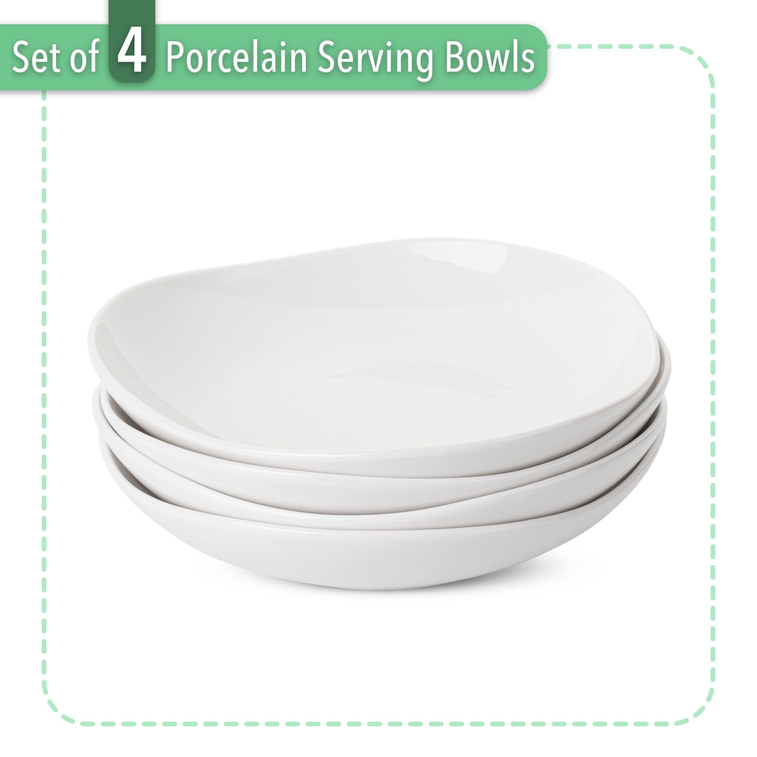 Btat- Porcelain Serving Bowls, Triangular, 24 Oz, Set Of 4, Pasta Bowls, Large Serving Bowls, White Serving Bowls, Serving Bowls