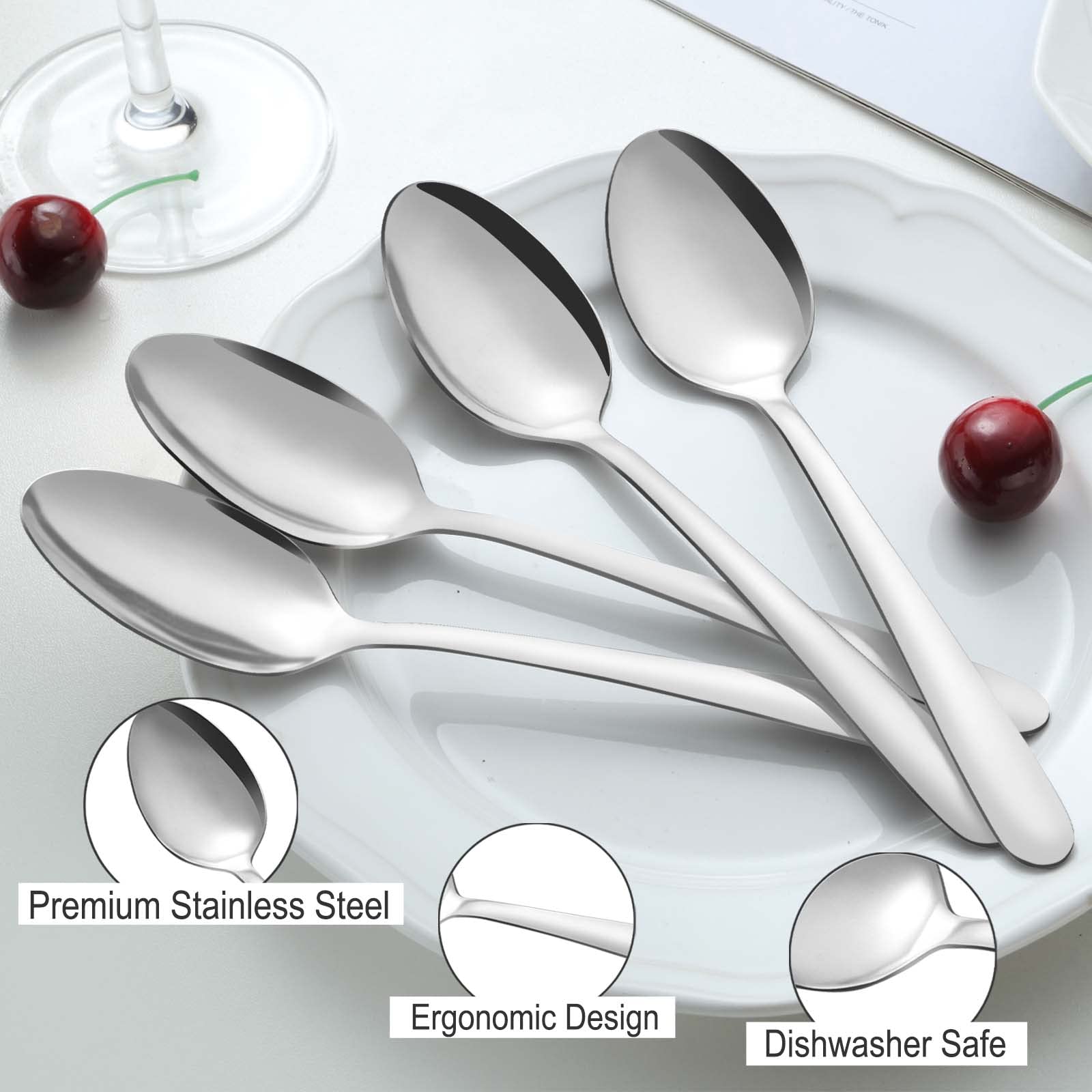 Pleafind 24 -Pcs Dinner Spoons, 7.4 Inch Spoons Silverware, Stainless Steel Spoons Set, Silver Spoons, Silverware Spoons Use For