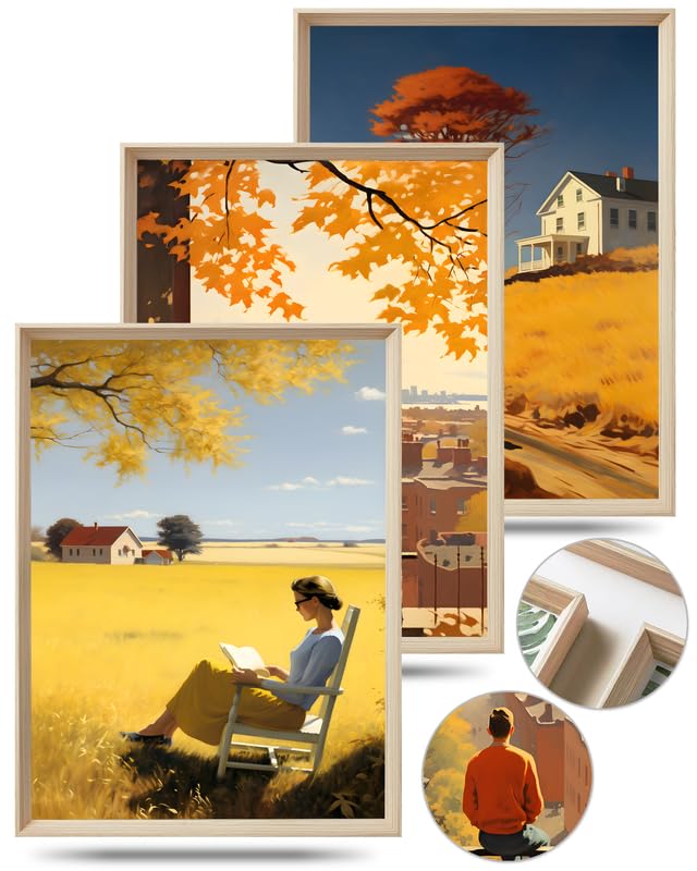 Upwoigh Framed Wall Art, Edward Hopper Wood Canvas Wall Art,Autumn Decor,12''X16'' Cotton Pattern Vintage Poster Wall Decor Aest