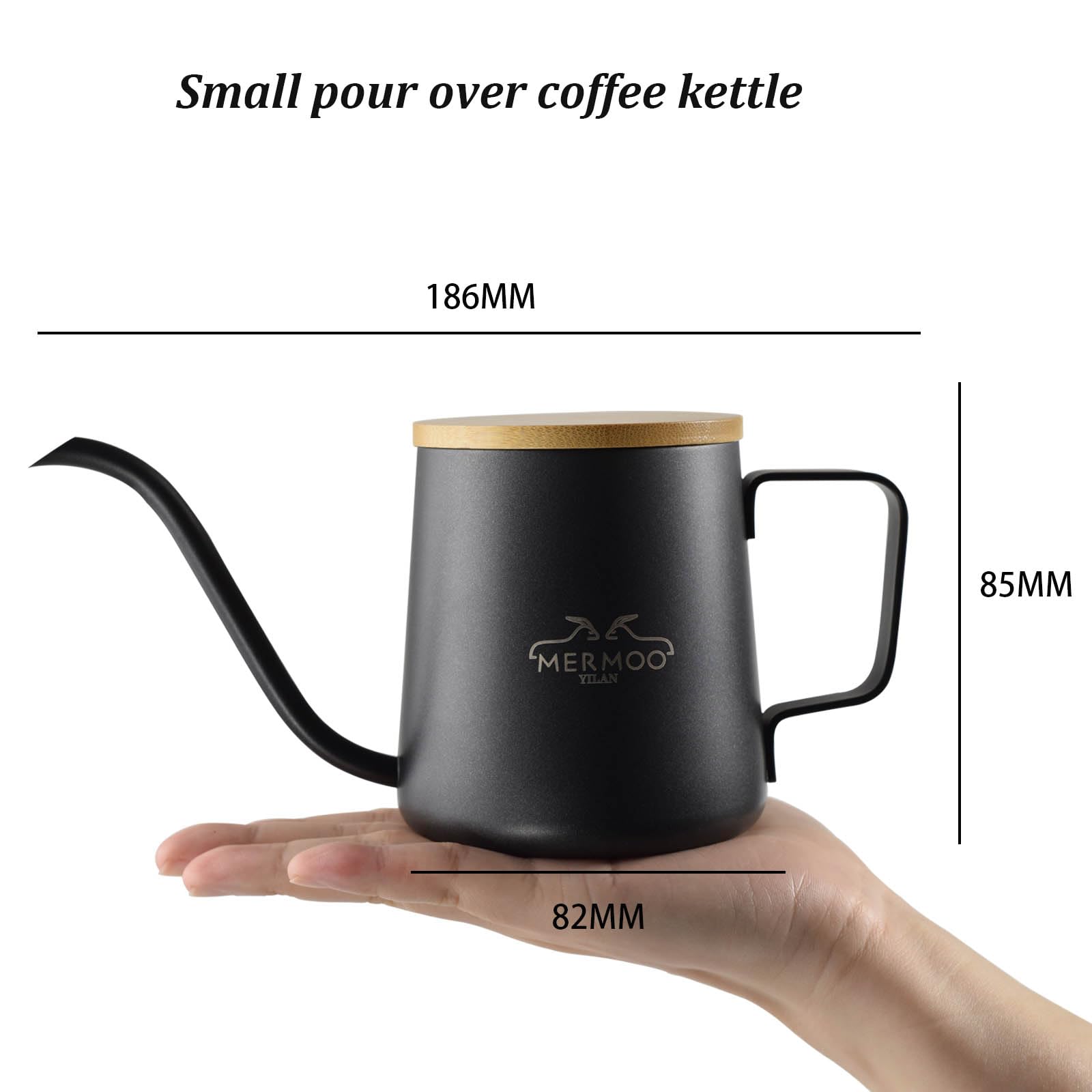 Mermoo Yilan Gooseneck Kettle Pour Over Coffee Kettle With Lid 350Ml Stainless Steel Kettle Hand Drip Coffee Pot Long Narrow Cof