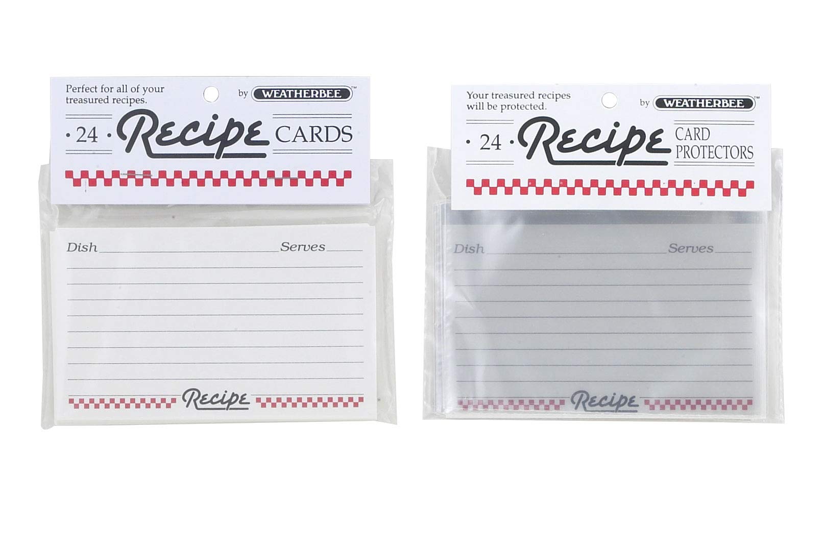 Weatherbee Recipe Protectors Set, Made In America, Includes 24 Cards And Sleeve, 3 X 5, Set Of 2, White