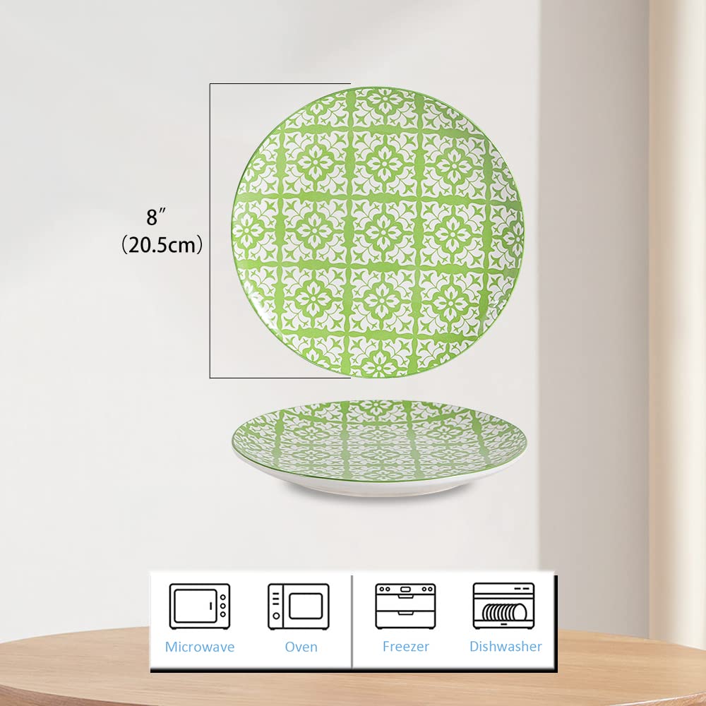 Plate Set 8 Inch - Salad Plates | Dessert Appetizer Plates Colorful - Porcelain Lunch Plates - Set of 6 - Dishwasher and Microwave Safe