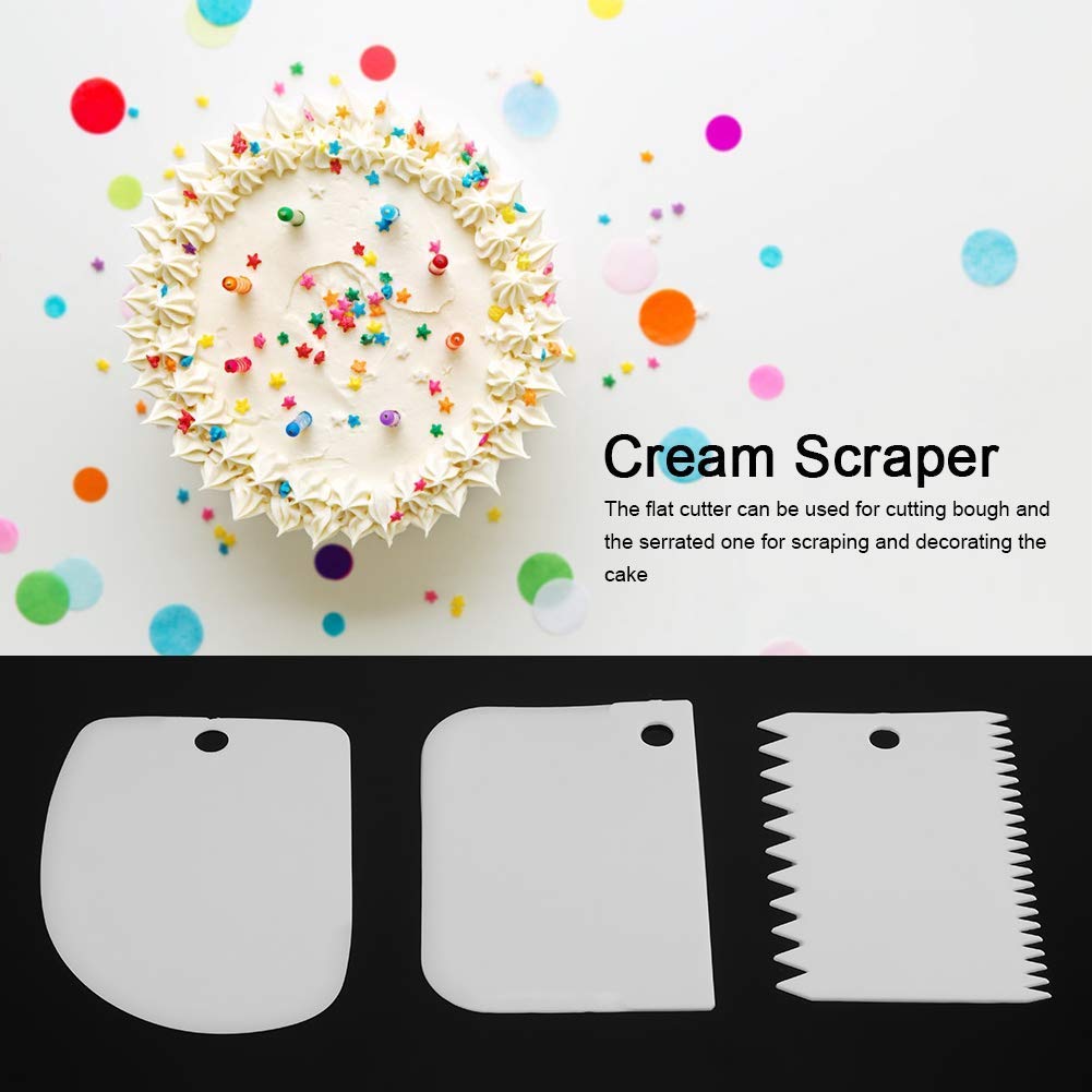 3 Pieces Dough Scraper Flexible Plastic Multipurpose Food Bench Bowl Scraper With Curved And Flat For Bread Dough Cake Fondant I