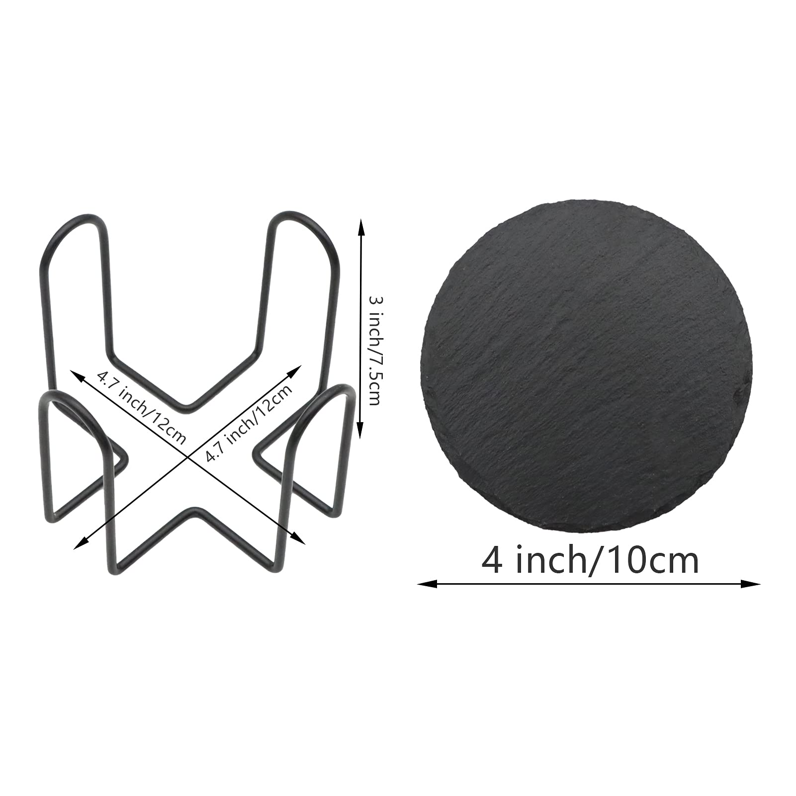 12 Pack Slate Drink Coasters With Metal Holder, Vibratite 4 Inch Black Stone Coasters Bulk With Anti-Scratch Bottom For Drink Co