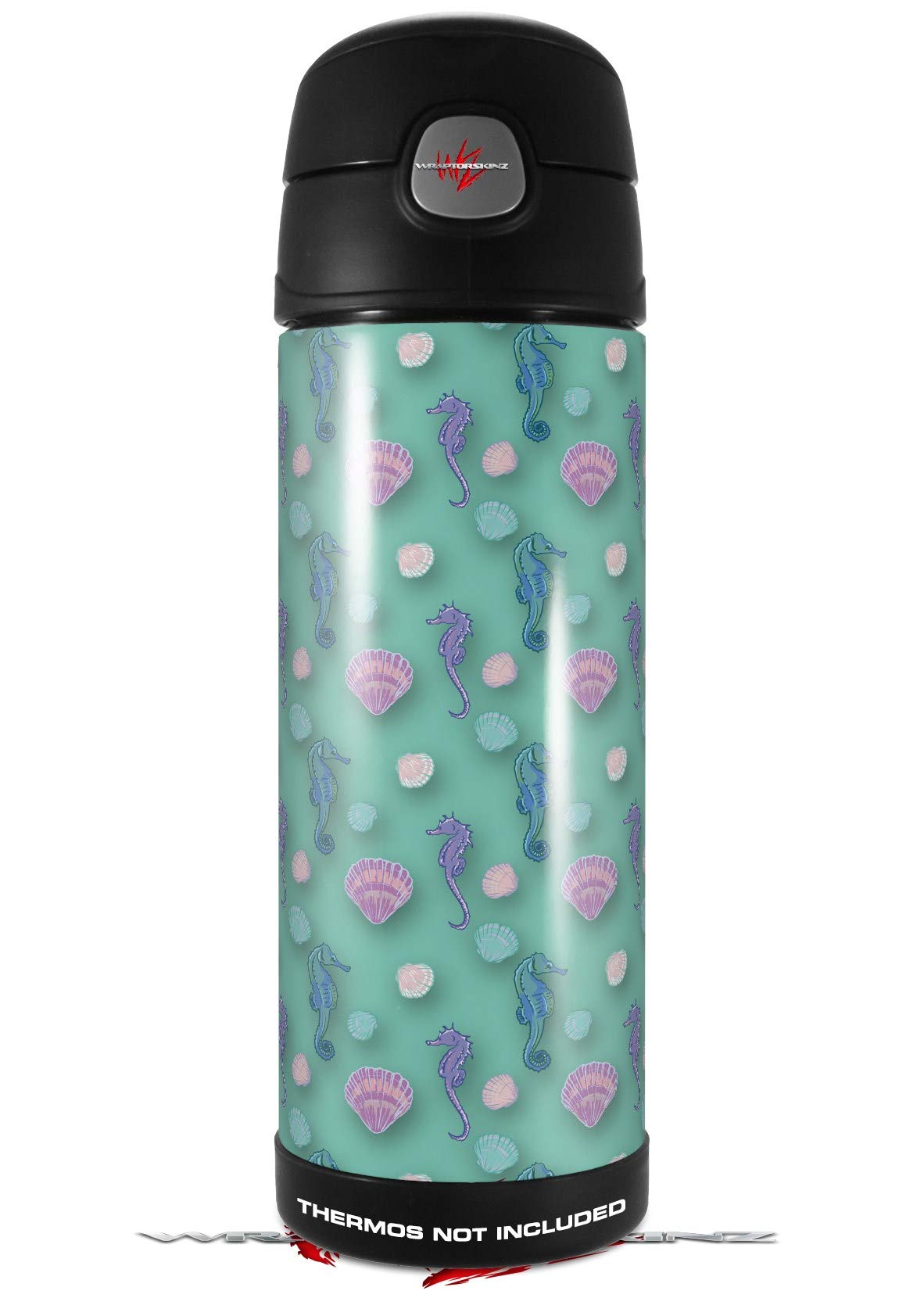Skin Decal Wrap for Thermos Funtainer 16oz Bottle Seahorses and Shells Seafoam Green (BOTTLE NOT INCLUDED) by WraptorSkinz