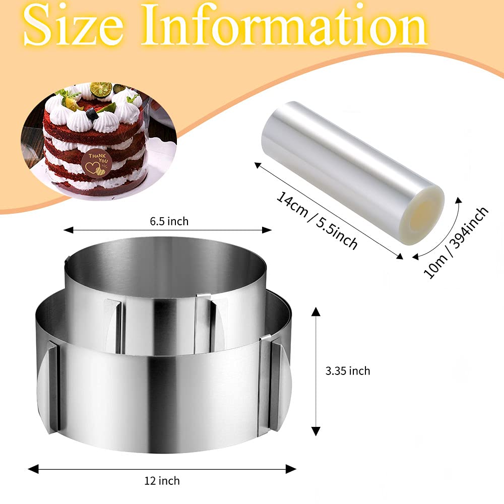 Cake Rings Mousse Mold Acetate Cake Collar Set - Adjustable 6 To12 Inches Stainless Steel Baking Rings Round Cake Molds With 5.5
