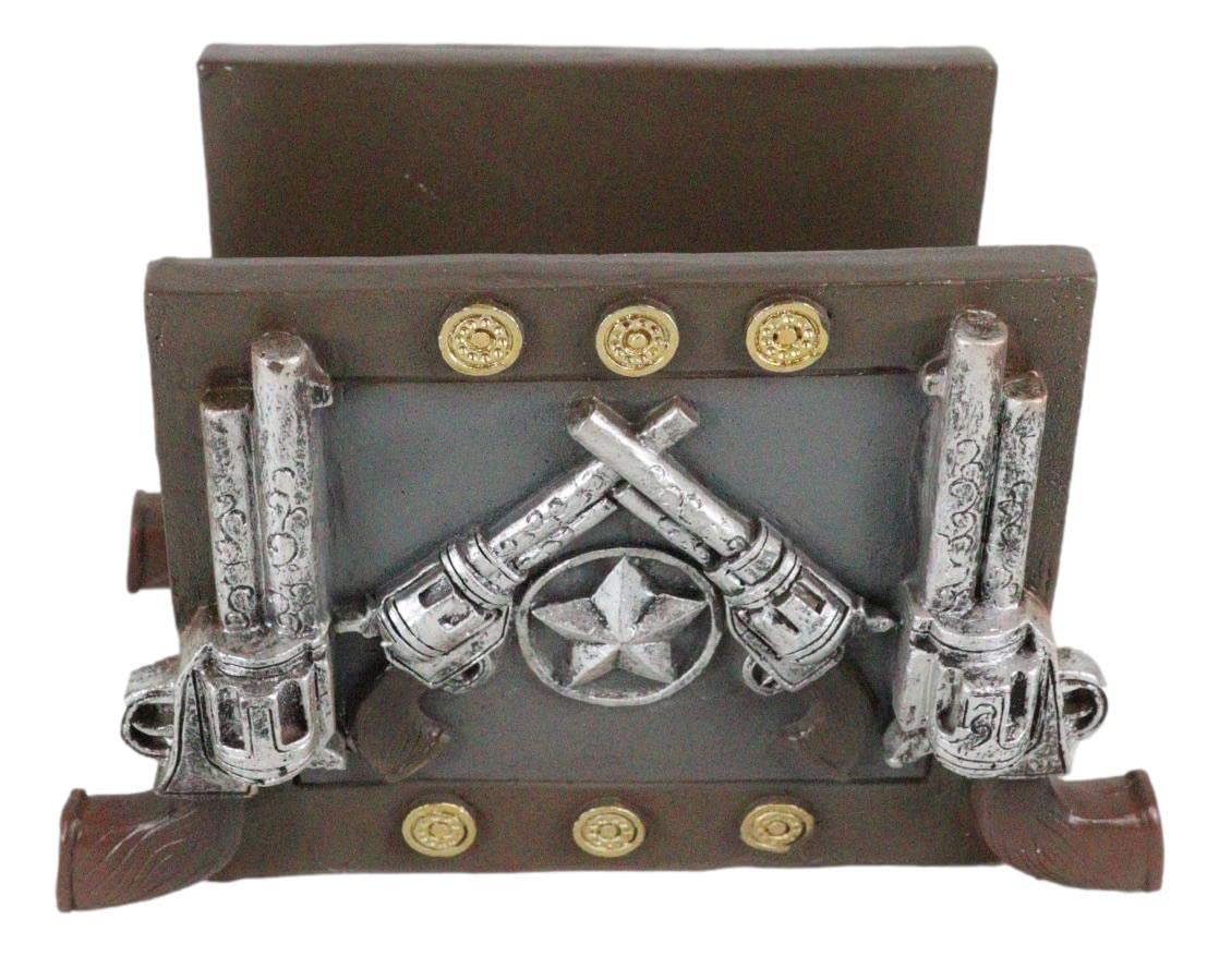 Ebros Rustic Country Wild West Texas Star And Six Shooter Pistols Country Western Cowboy Napkin Holder Decorative Figurine As Ki