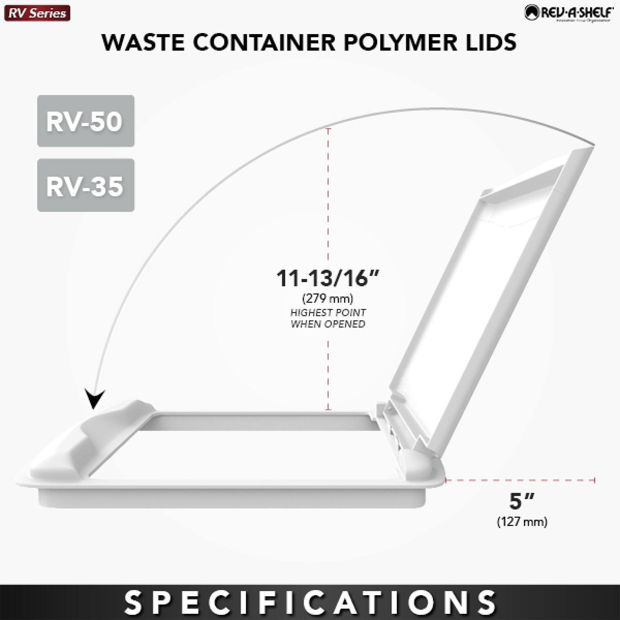 Rev-A-Shelf 35 Qt Under Sink Garbage Can Lid for Base Kitchen and Bathroom Cabinet  Replacement Plastic Trash Bin Lid Only  White  RV-35-LID-1