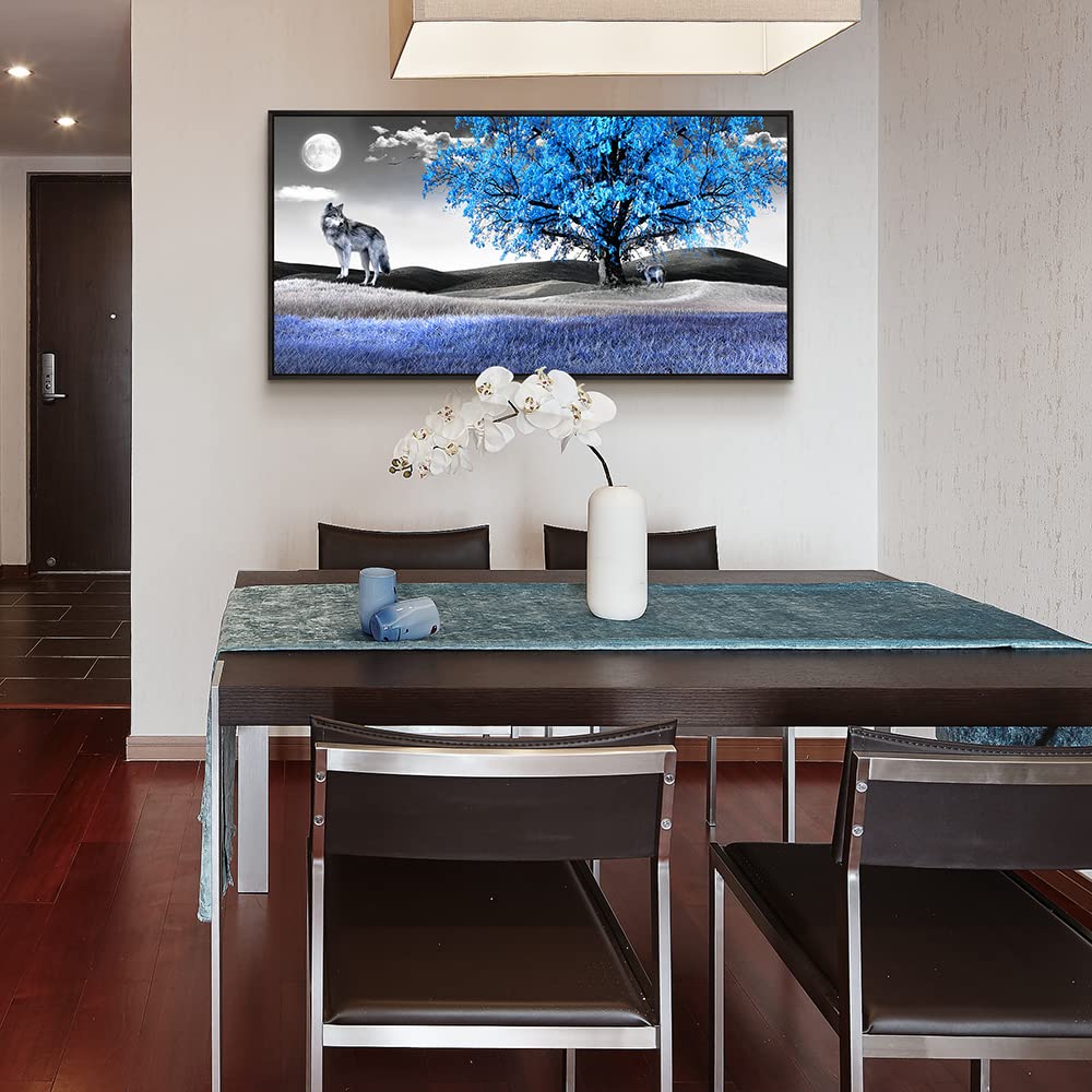 Frame Canvas Wall Art For Living Room Family Wall Decorations For Bedroom Modern Office Wall Decor Paintings Blue Tree Landscape Pictures Artwork Canvas Art Prints Home Decor Black Framed 24'' X 48''