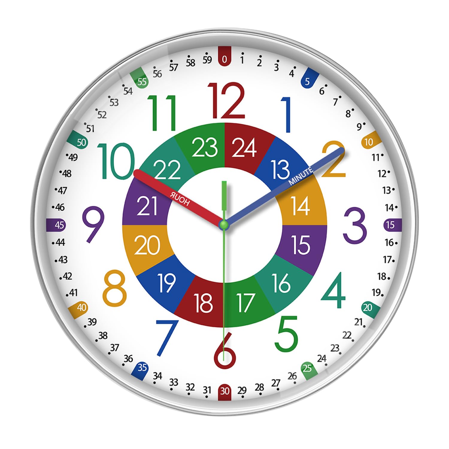 Xfm Round Wall Clock For Kids Bedroom Large Wall Clocks Battery Operated 16 Inch Colorful Wall Clock Non Tiking