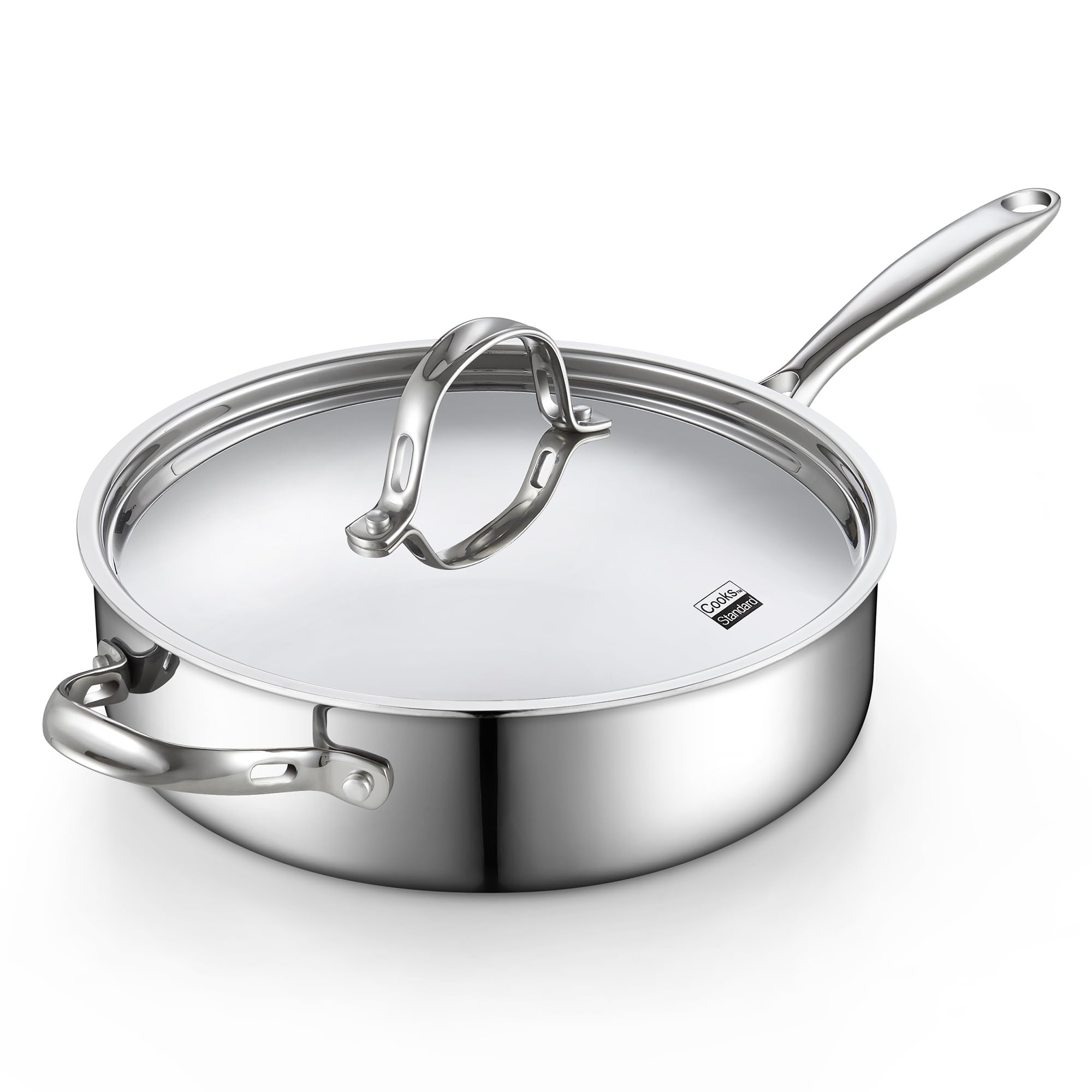 Cooks Standard Multi-Ply Clad Stainless Steel Saute Pan 10.5 Inch, 4 Quart Deep Frying Pan Skillet with Lid, Induction Cookware,