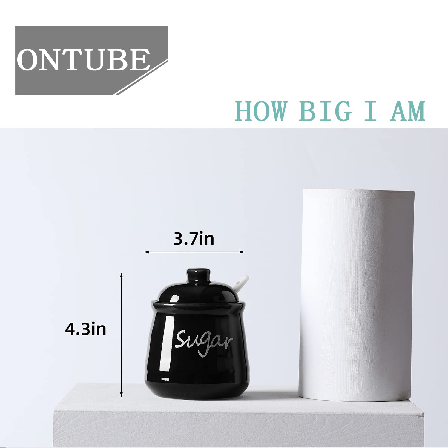 Ontube Ceramic Sugar Bowl With Lid And Spoon 12Oz (Black)