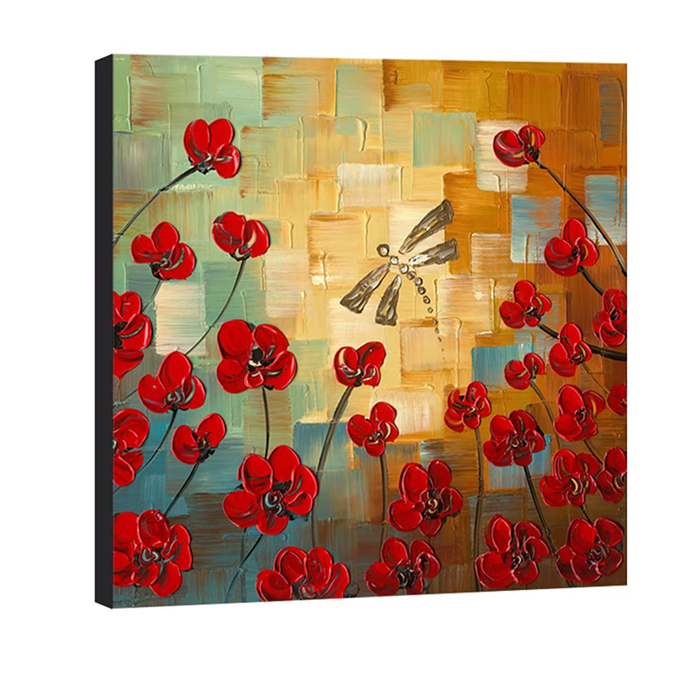 Wieco Art Dragonfly Floral Oil Paintings On Canvas Wall Art Ready To Hang For Bedroom Kitchen Dining Room Home Decorations Moder