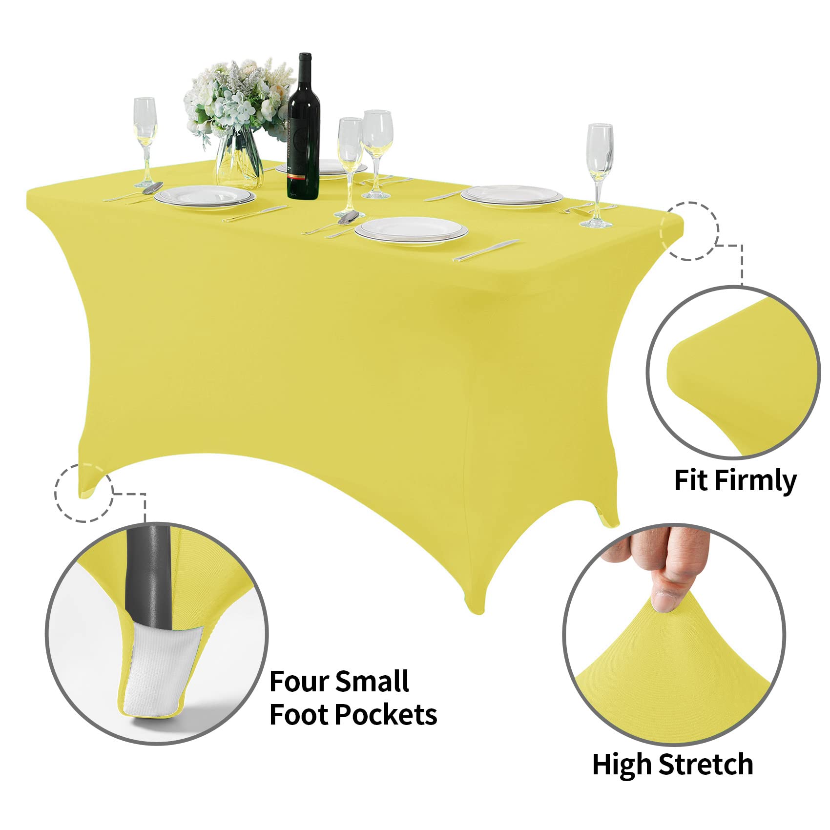 Hezuzo Spandex Table Cover For 4Ft Table Universal Fitted Stretch Tablecloth For Party, Banquet, Wedding And Events-Yellow