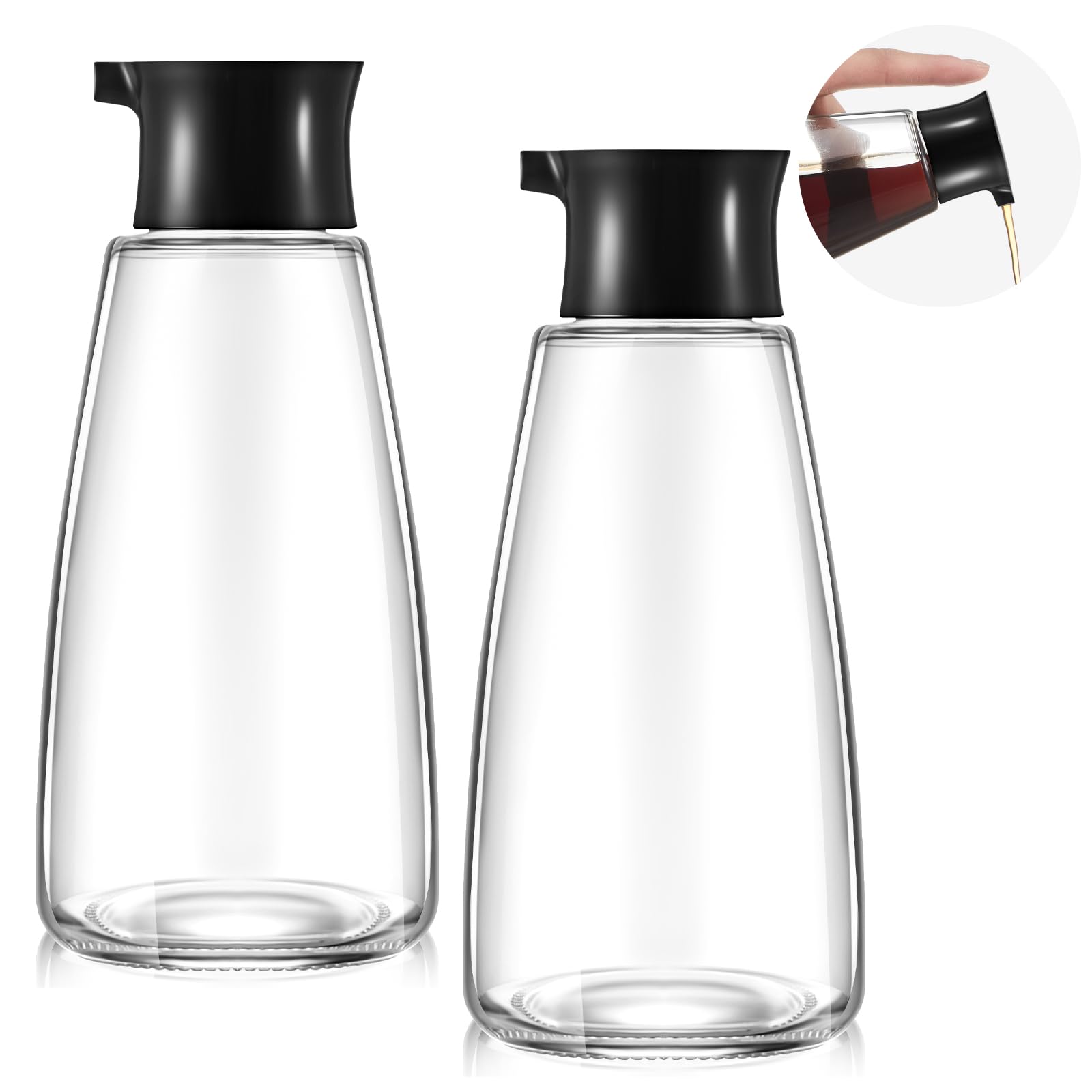 LOYIM 2 Pcs 9.6 OZ Soy Sauce Dispenser Large Glass Cruet Dispenser for Olive Oil Vinegar Soy Sauce Containers Oil and Vinegar Bo