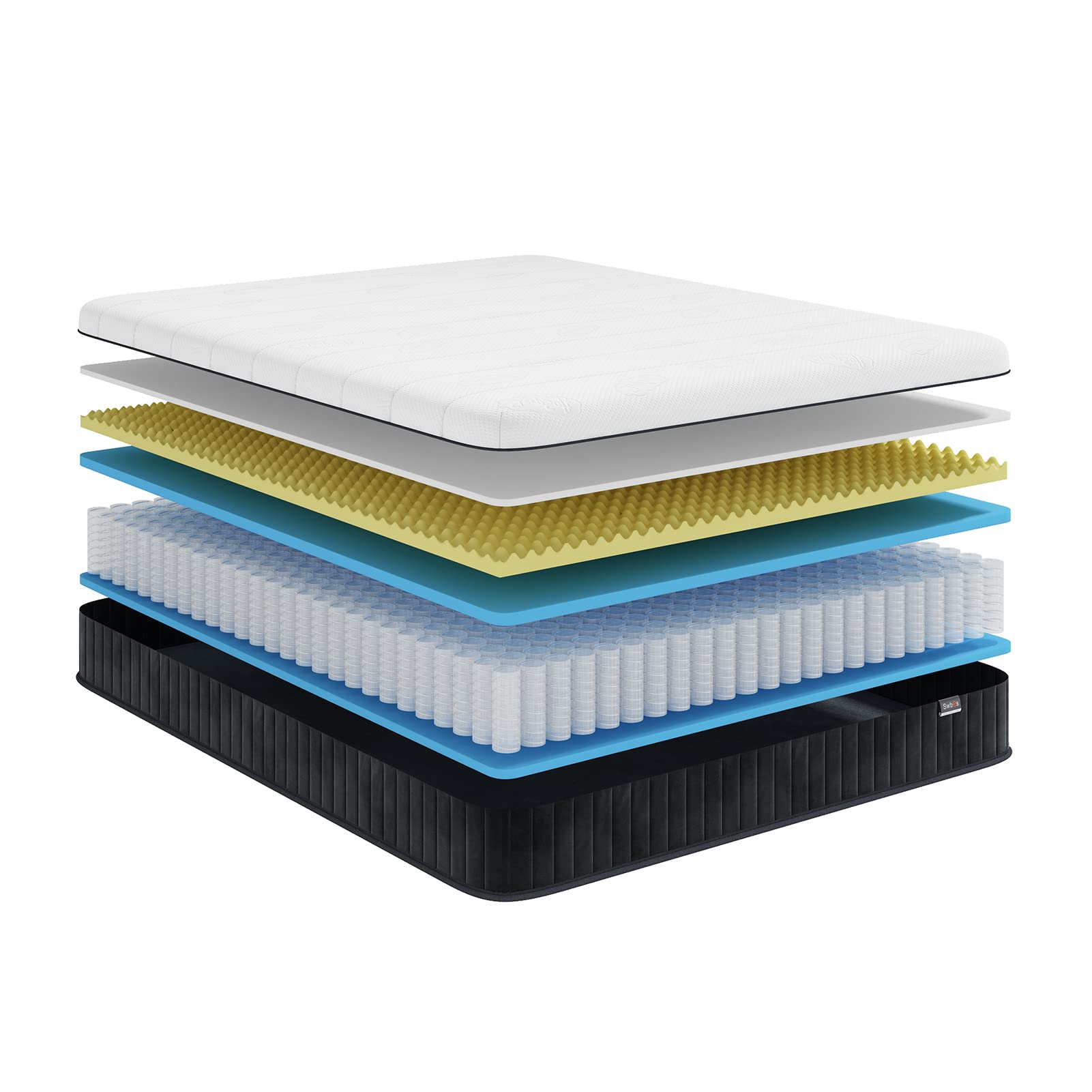 Swbvs Twin XL Mattress 12 Inch Hybrid - Memory Foam & Pocket Springs Bed in a Box, Medium Firm, Cooling Comfort & Pressure Relie