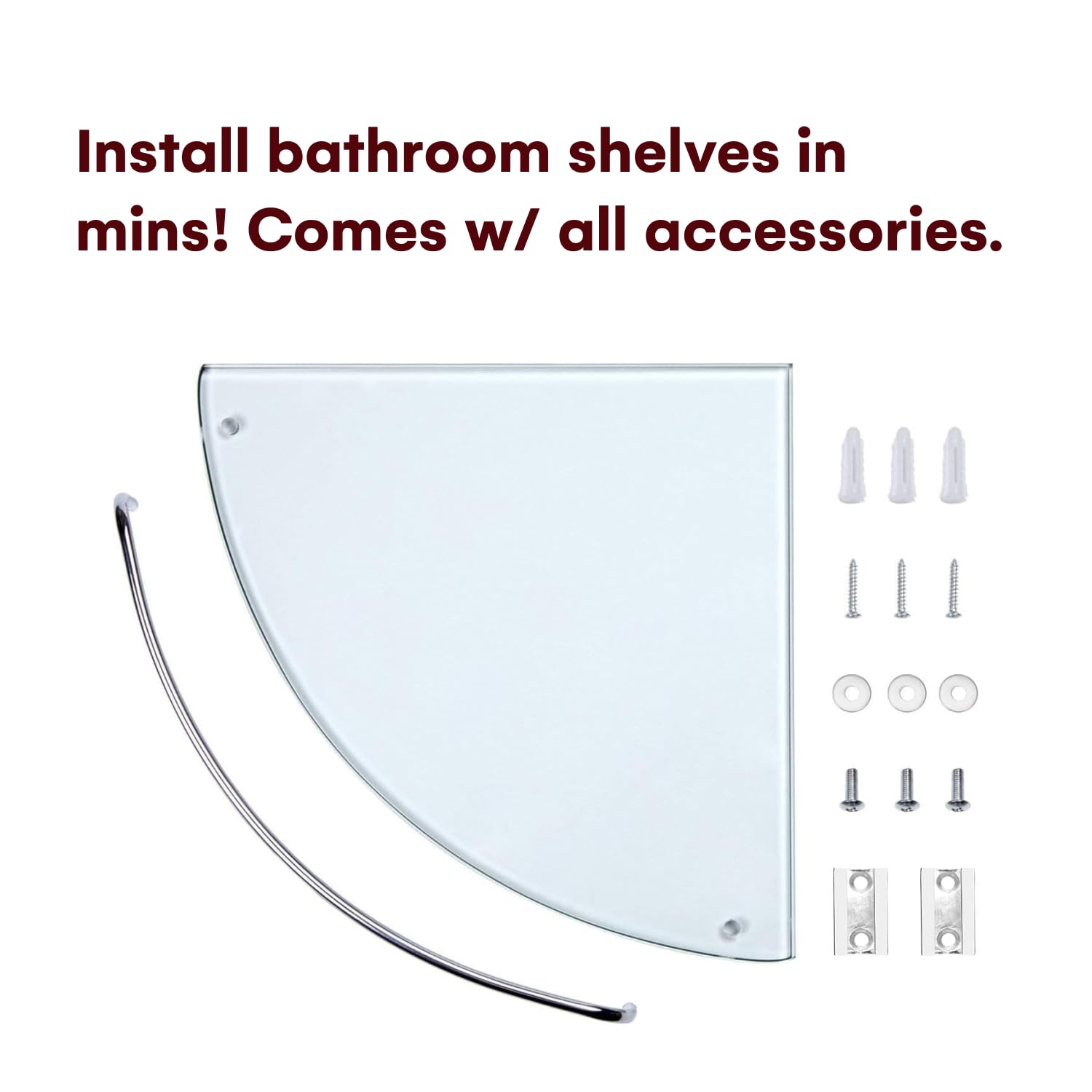 Vdomus Glass Corner Shelf For Bathroom, Tempered Glass Shelf With Rail, Stainless Steel Wall Mounted Corner Shower Shelf, Glass