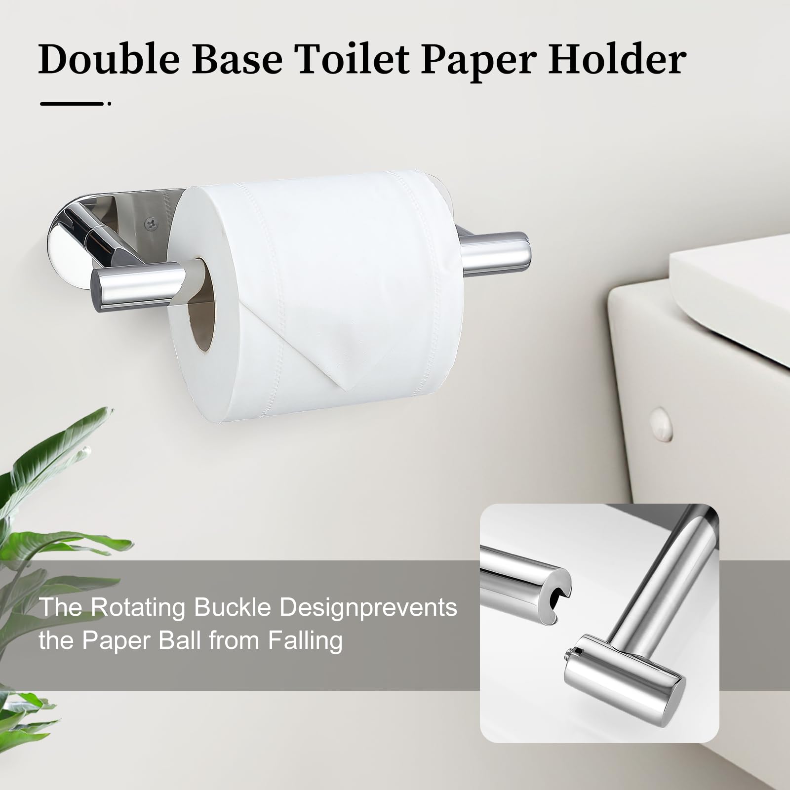 Chrome Toilet Paper Holder, Upgraded Sus304 Stainless Steel Toilet Roll Holder, Modern Double Base Paper Towel Holder Wall Mount
