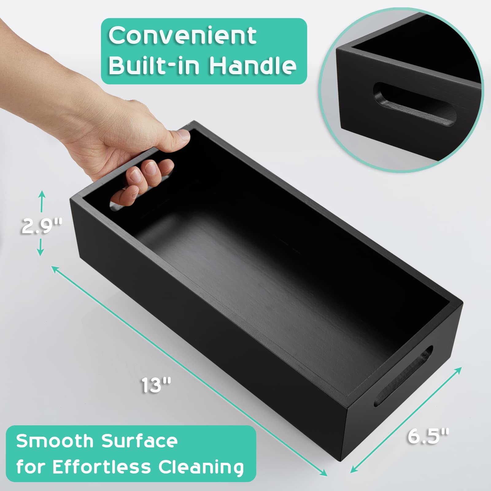 Alelion Black Bathroom Basket - Wooden Toilet Tank Paper Basket With Handle For Organizing - Back Of Toilet Storage Organizer Fo