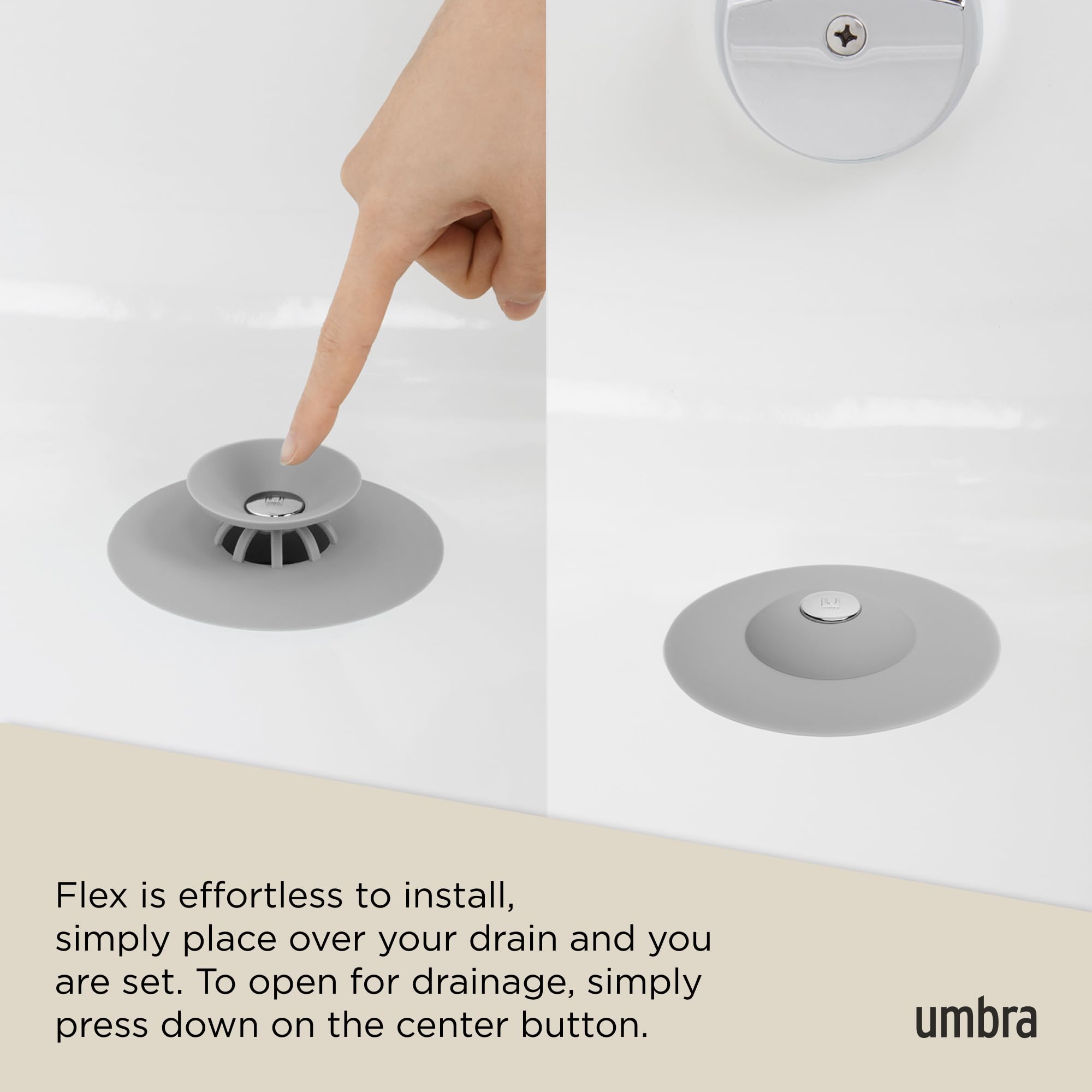 Umbra Flex Drain Stop Hair Catcher, 9.5 cm, Gray, Model 023464-918