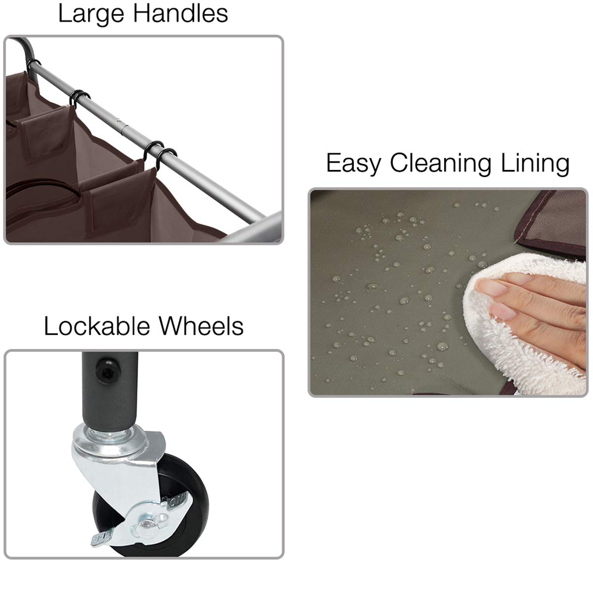 STORAGE MANIAC Laundry Sorter 4 Section  Laundry Hamper with Wheels  Laundry Basket Sorter  Laundry Separator Hamper  Laundry Divider Hamper  4 Bag Laundry Hamper with Wheels and Removable Bags  Brown