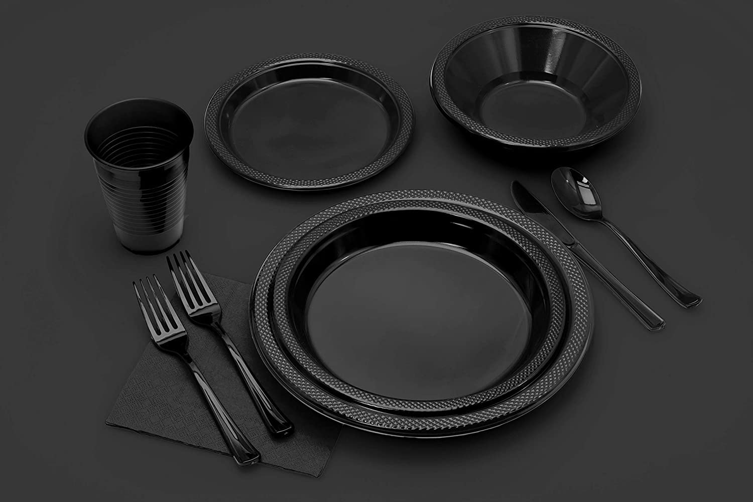 Exquisite 7 Inch. Dessert Plates Black Plastic Plates Disposable, 100 Count Black Plate Set, Disposable Plates For Party, Plasti