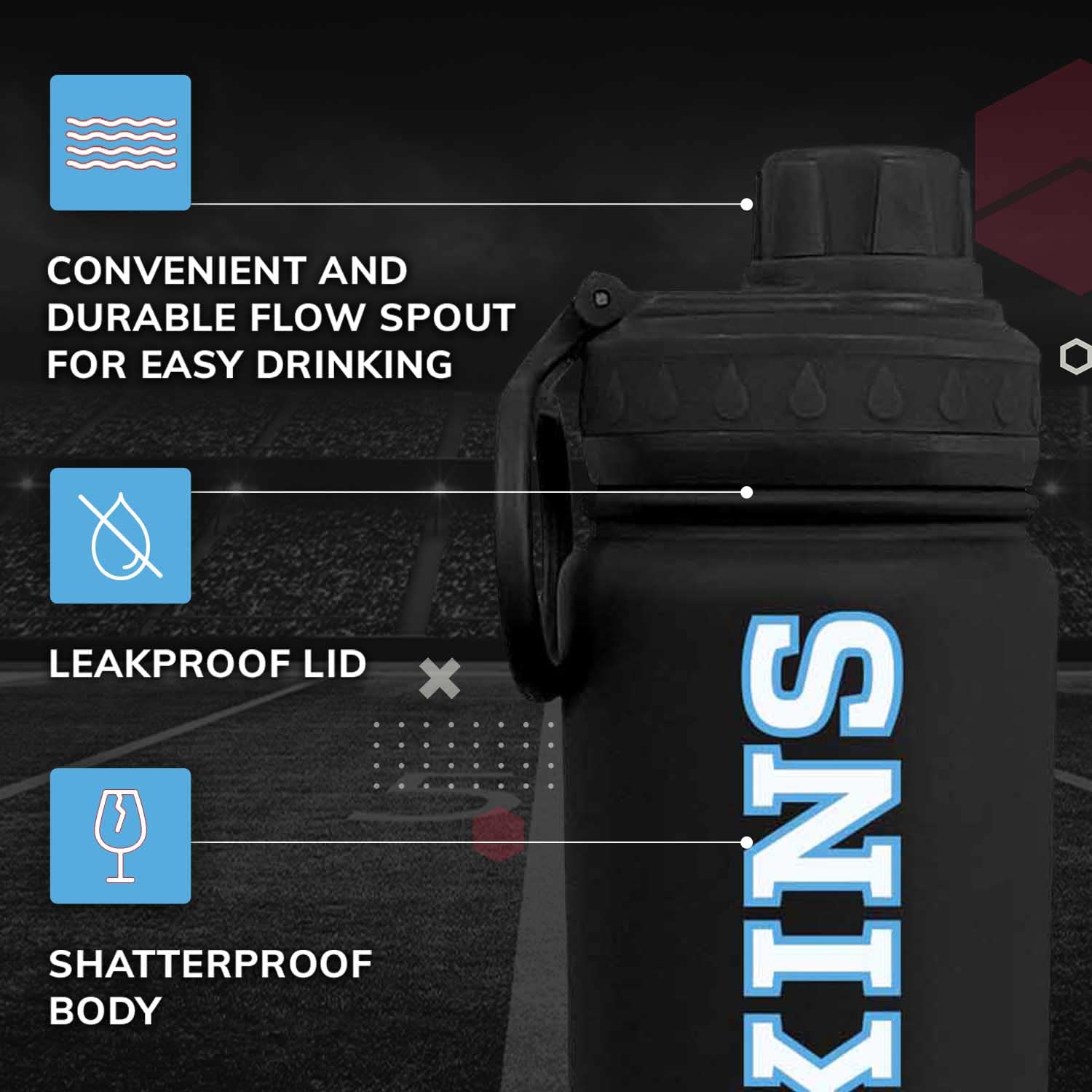 Campus Colors Ncaa Stainless Steel Water Bottle - Twist On Cap - 24 Oz - Carry Clip - Keeps Your Drinks Hot Or Cold For Hours (J