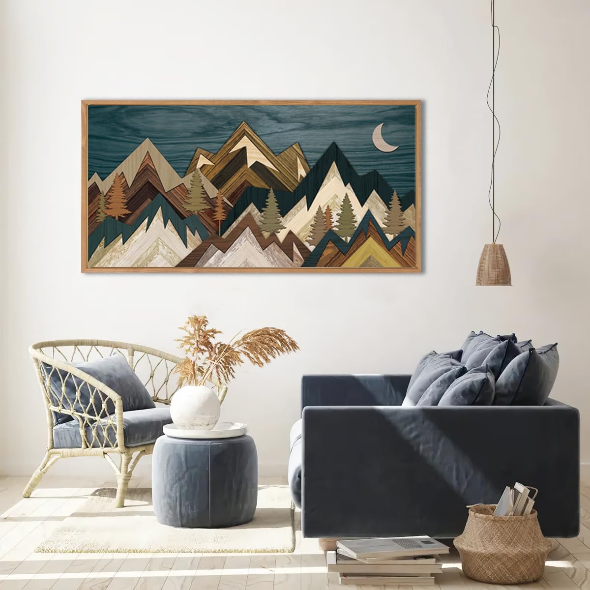 Bincue Mountain Wall Art Framed Canvas Wall Art Nature Forest Wall Decor Rustic Farmhouse Wall Painting Moon Art For Living Room