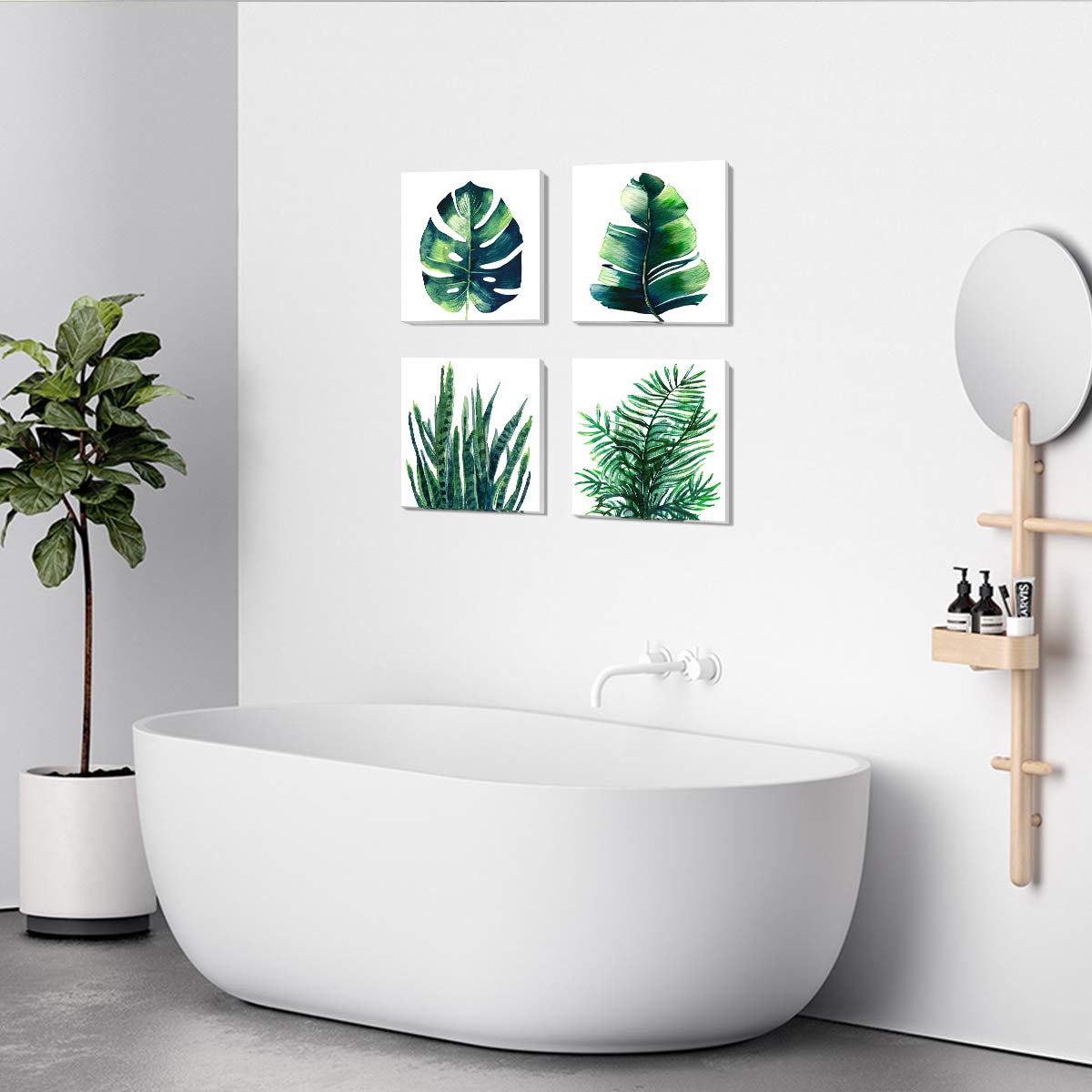 Boho Tropical Wall Art Bathroom Decor Green Plant Pictures Wall Decor For Living Room Minimalist Botanical Leaf Canvas Artworks