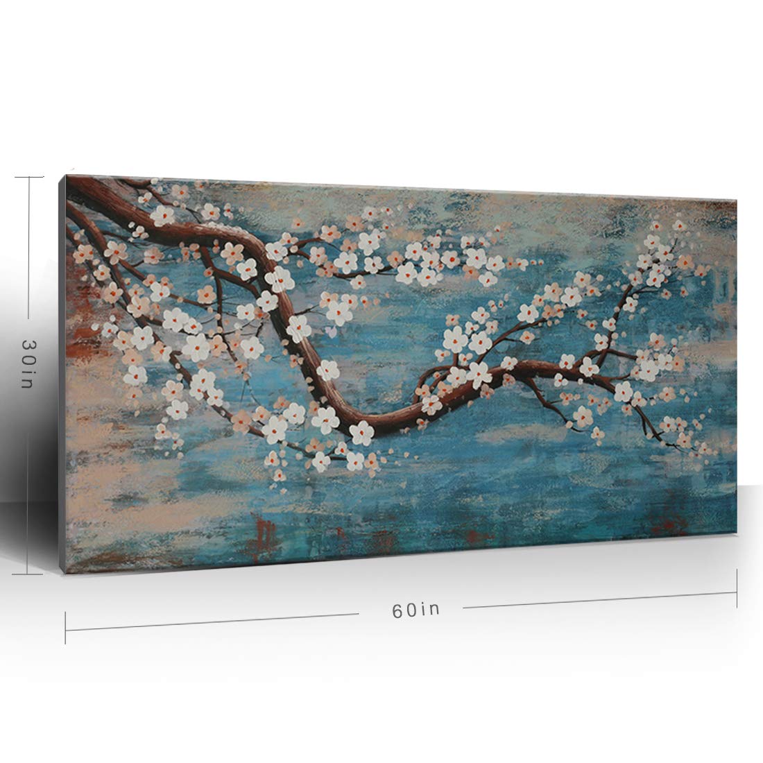 Huge Wall Art for Living Room 100% Hand-Painted Flower Oil Painting On Canvas Gallery Wrapped Floral Plum Blossom Artwork for Bedroom Office Decor One Panel 60x30inch Extra Large