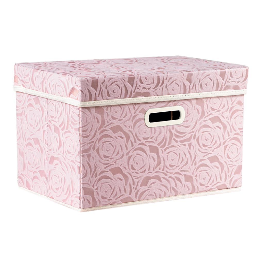 Prandom Collapsible Storage Boxes With Lids Fabric Decorative Storage Bins Cubes Organizer Containers Baskets With Cover Handles