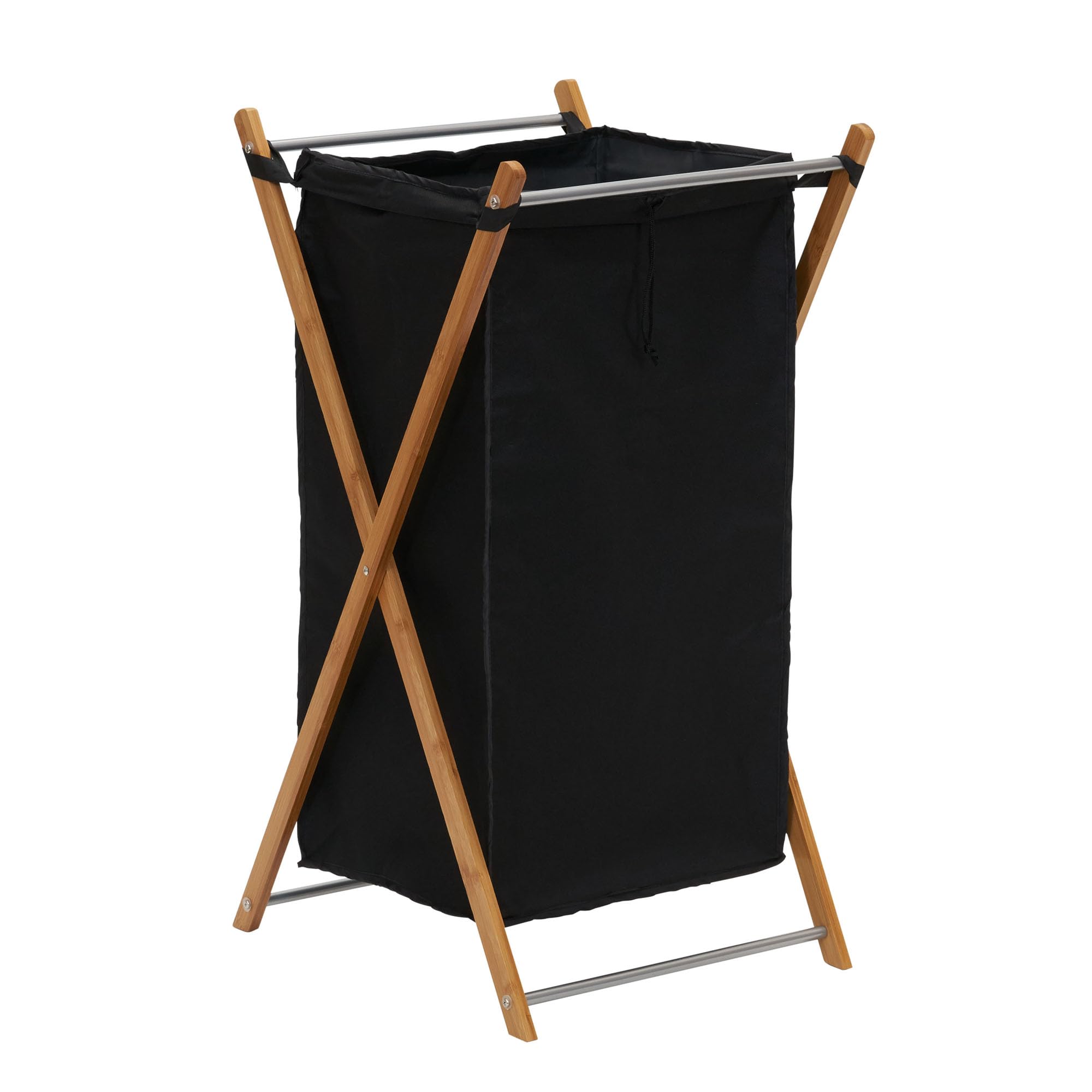 Household Essentials X-Frame Bamboo Laundry, Collapsible Wood Frame With Washable Poly-Cotton Bags