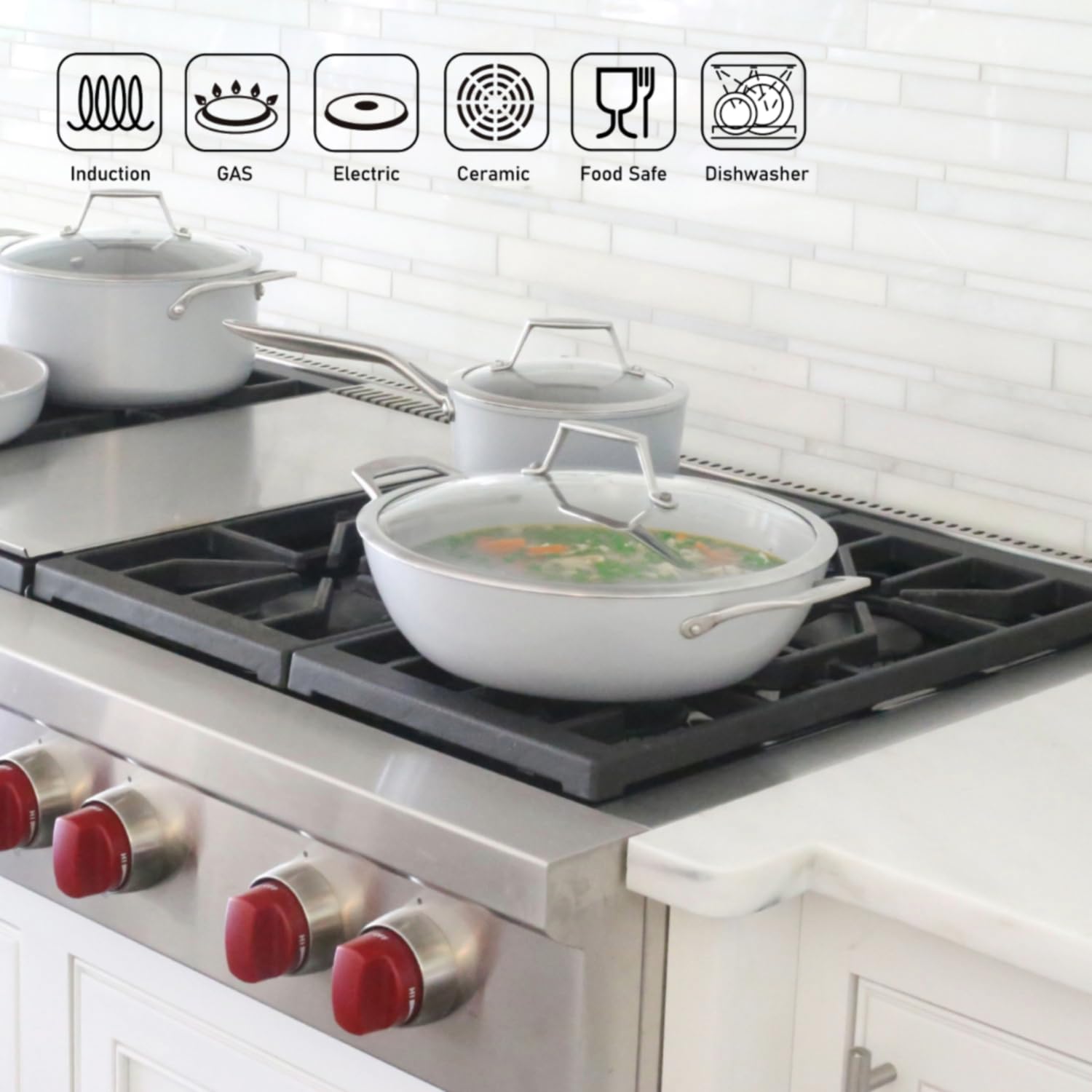 Techef - Ceraterra, 5 Qt / 12-In Ceramic Nonstick All Purpose Chef Pan With Cover, (Ptfe And Pfoa Free Ceramic Exterior & Interi