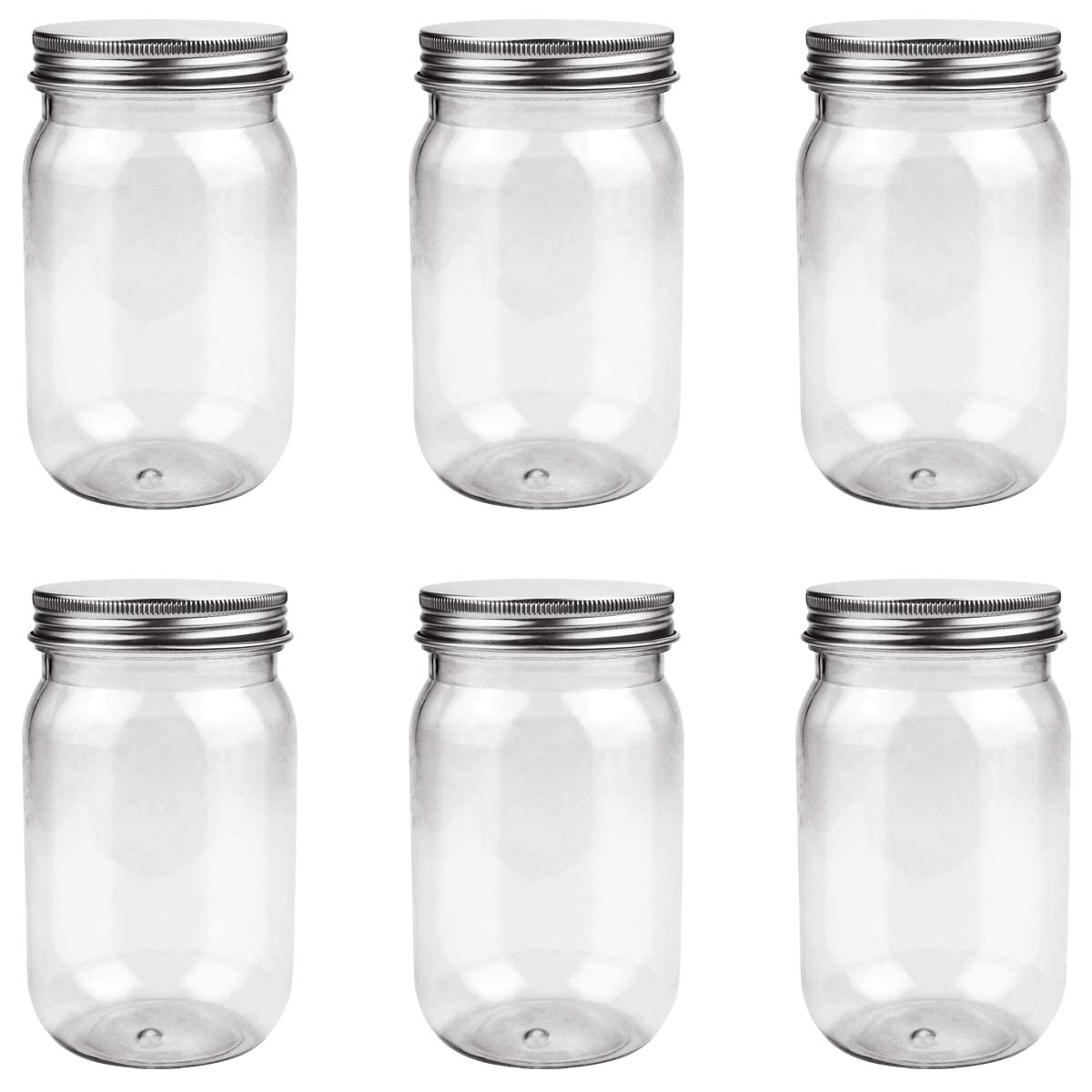 Fireboomoon 6 Pack 16 Ounce Clear Plastic Mason Jars Containers With Screw Sealing Metal Tinplate Lids,Refillable Empty Pet Plas