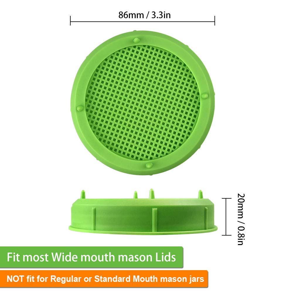 Picowe Plastic Sprouting Lids, Sprouting Jar Strainer Lid, For 86Mm Wide Mouth Mason Jars, Canning Jars, Suit For Grow Bean Spro