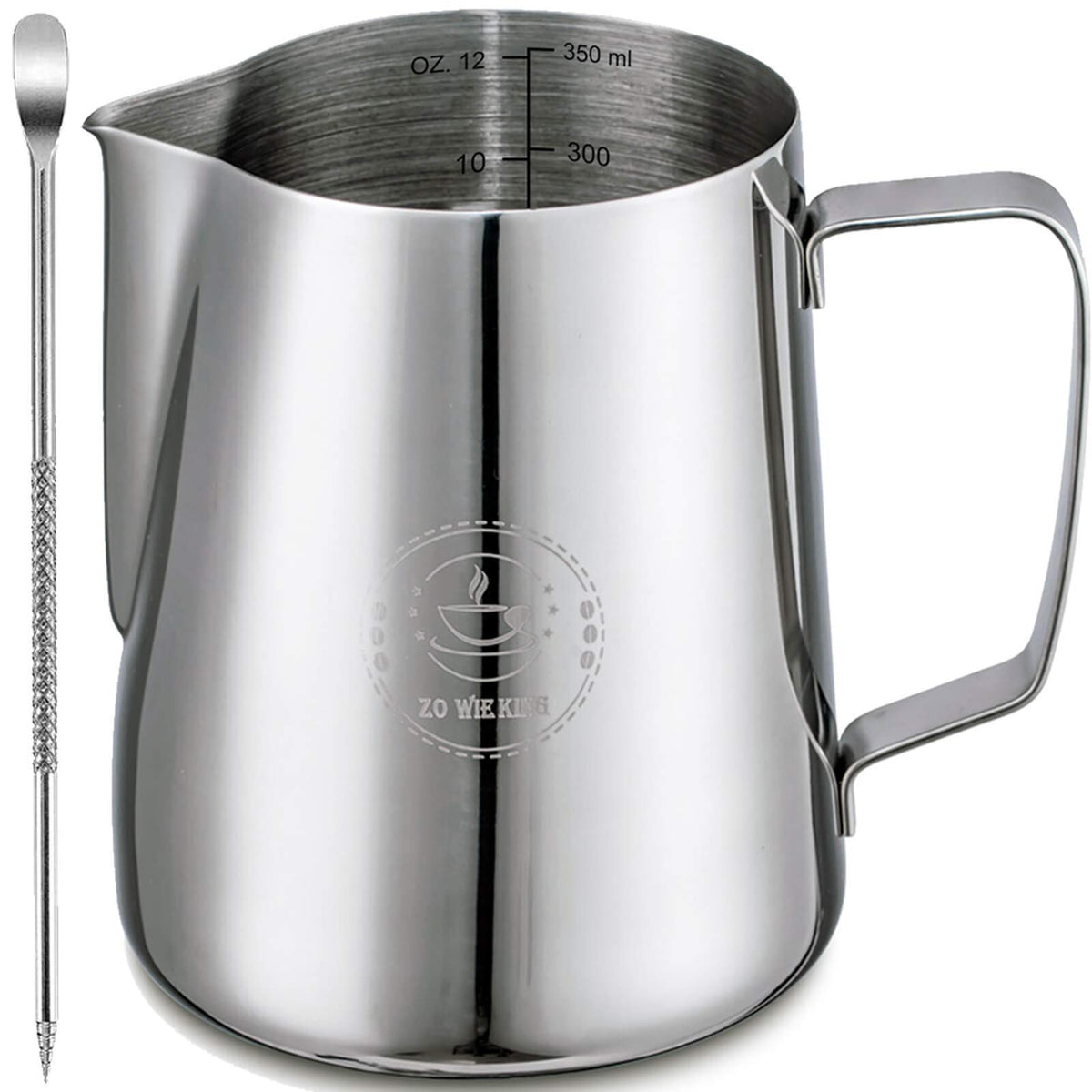 Milk Frothing Pitcher 12Oz,Espresso Steaming Pitcher 12Oz,Espresso Machine Accessories,Milk Frother Cup 12Oz,Milk Coffee Cappucc