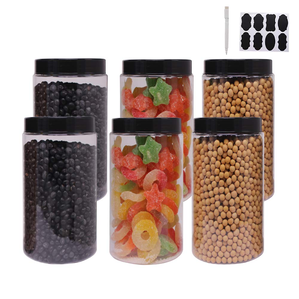 zmybcpack 6 Pack 40 oz Plastic Jars with Lids, Wide Opening Storage jar