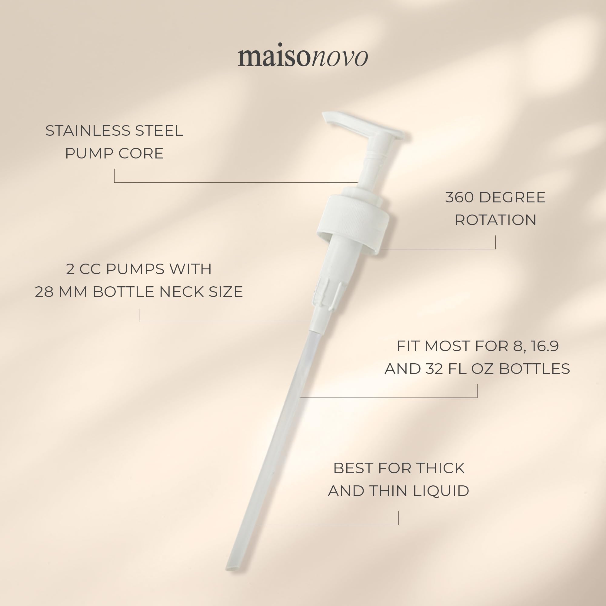 Maisonovo Soap Pump Replacement - 2X White Plastic Pumps - Pump Dispenser - Soap Dispenser Pump Replacement - Stainless Steel So