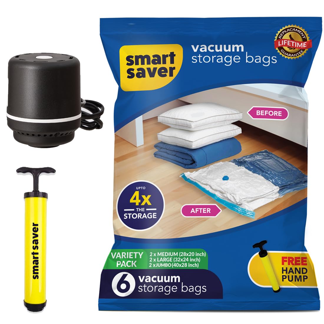 Smart Saver Plastic Vacuum Compression Bags|Vacuum Storage Bags|Vacuum Bags For Travel|Space Saver Vacuum Bags(6Variety(2 Jumbo,