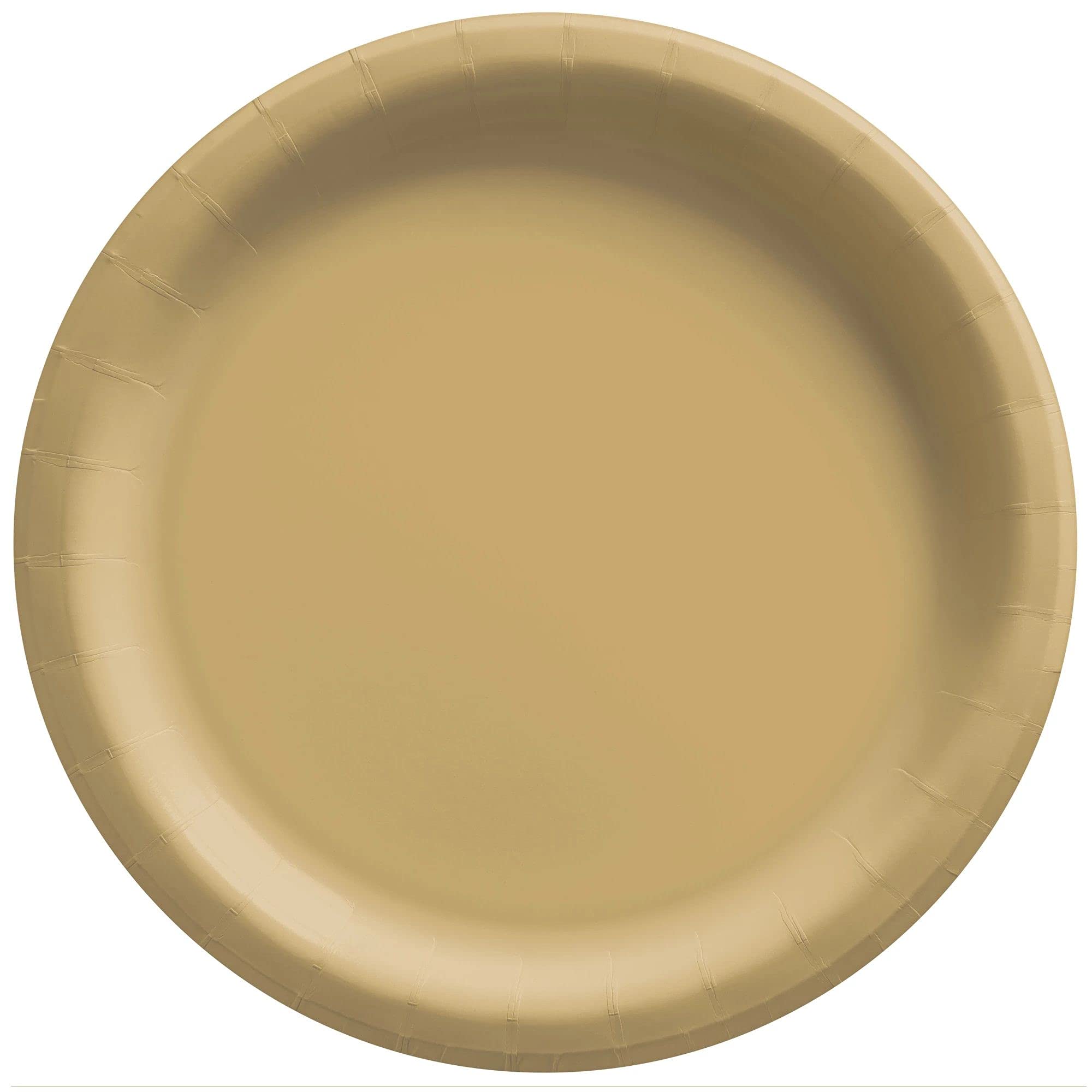 Amscan Gold Round Paper Plates - 8.5'' (50 Pc) - Sturdy & Eco-Friendly Party Essentials - Perfect For Celebrations & Events