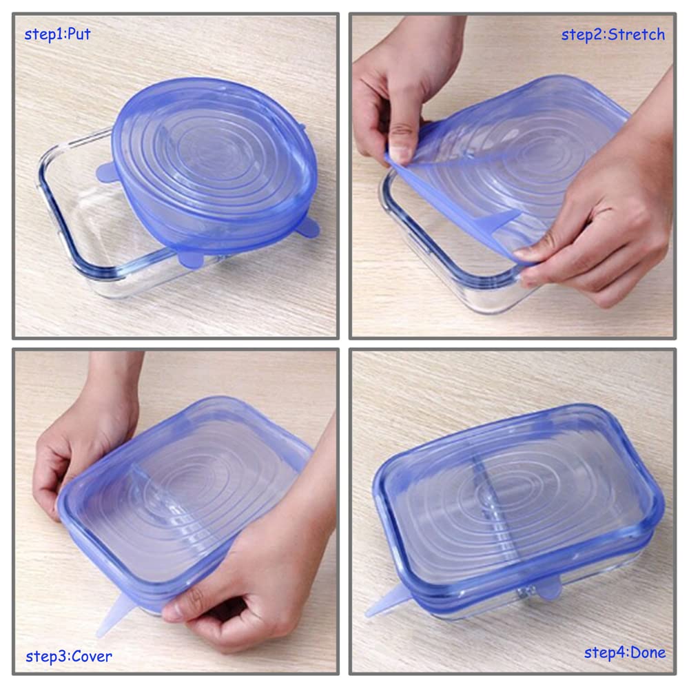 12 Pcs Silicone Stretch Lids Set, 6 Sizes, Reusable Food Storage Covers ,Silicone Bowl Covers,Flexible To Fit All Shape Of Conta